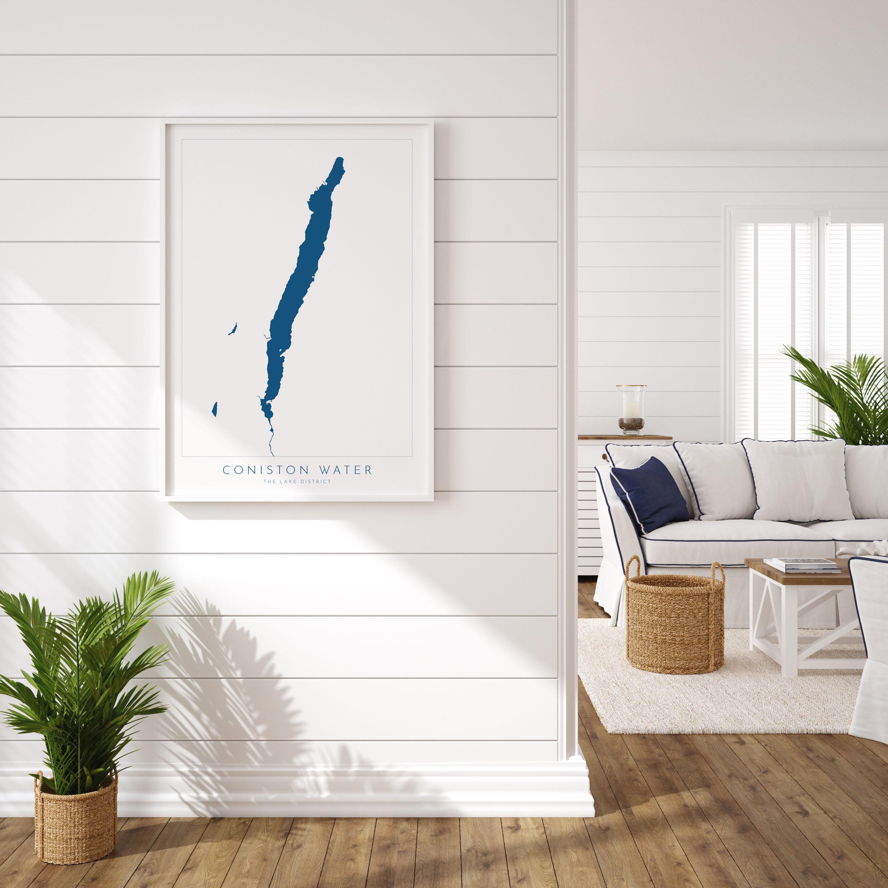 Coniston Water Print, The Lake District Map, National Park Print, Travel Poster, Map Art, Cumbria Location Art, The Lakes