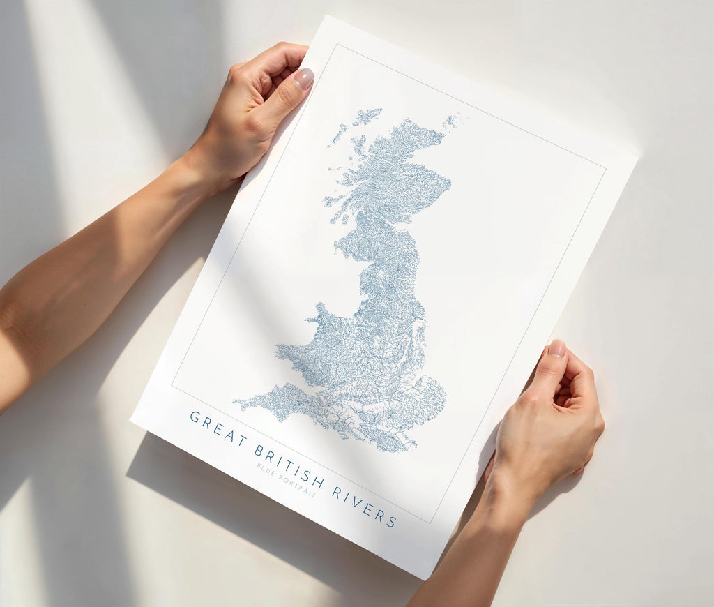 Great British Rivers Art - UK Rivers Map, Great Britain Rivers Map, United Kingdom Map, River Art
