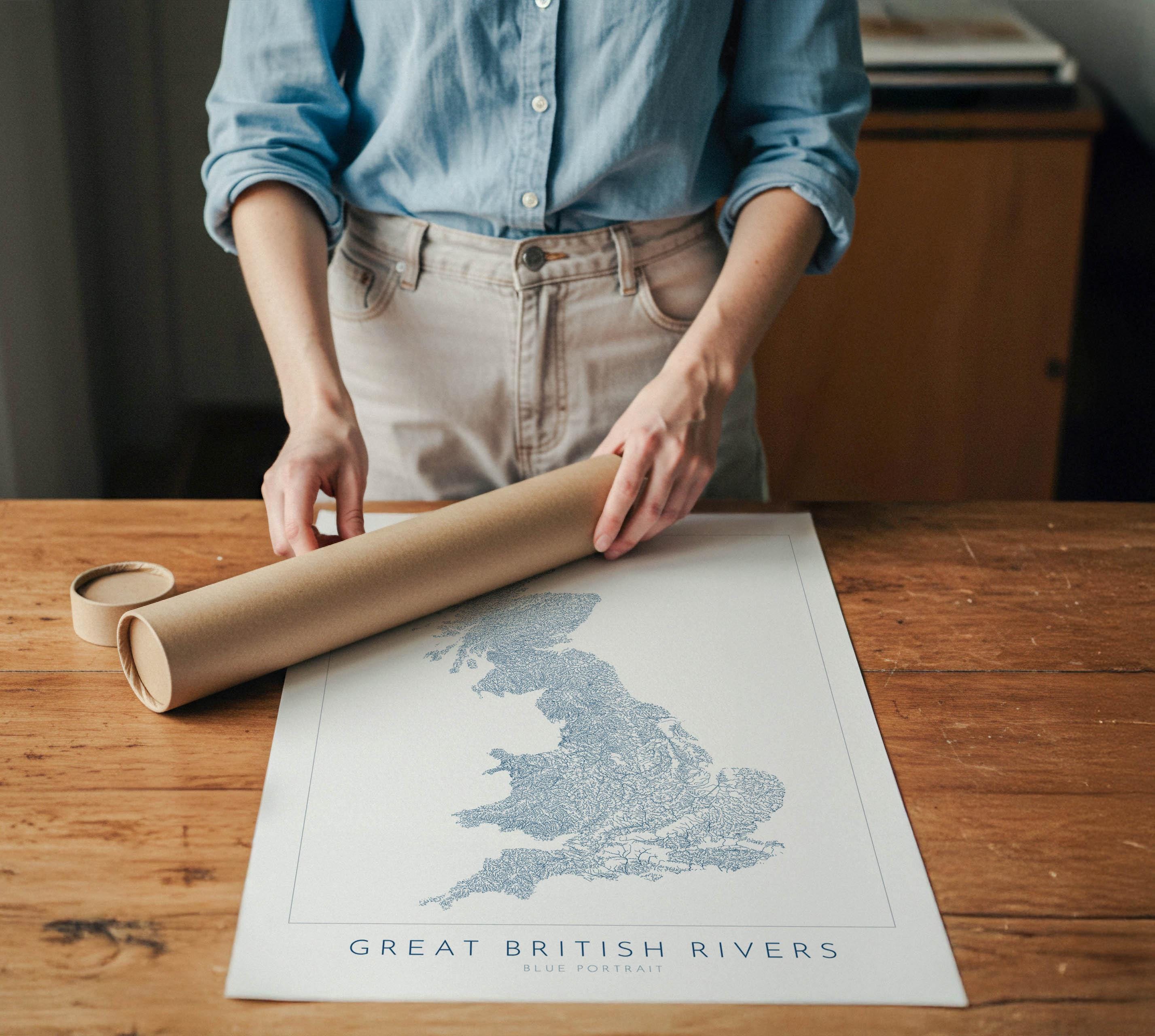 Great British Rivers Art - UK Rivers Map, Great Britain Rivers Map, United Kingdom Map, River Art