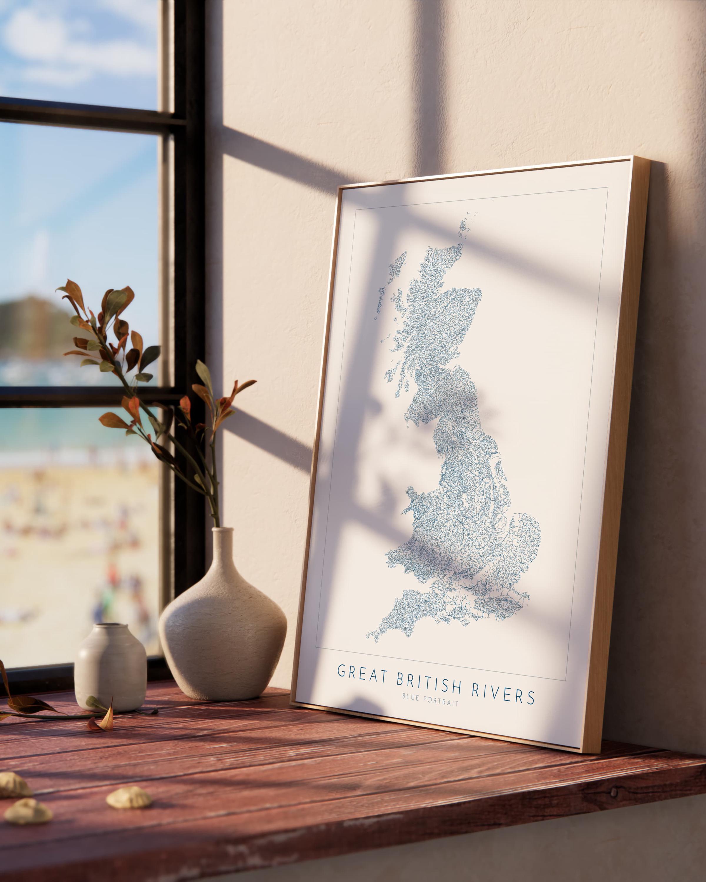 Great British Rivers Art - UK Rivers Map, Great Britain Rivers Map, United Kingdom Map, River Art