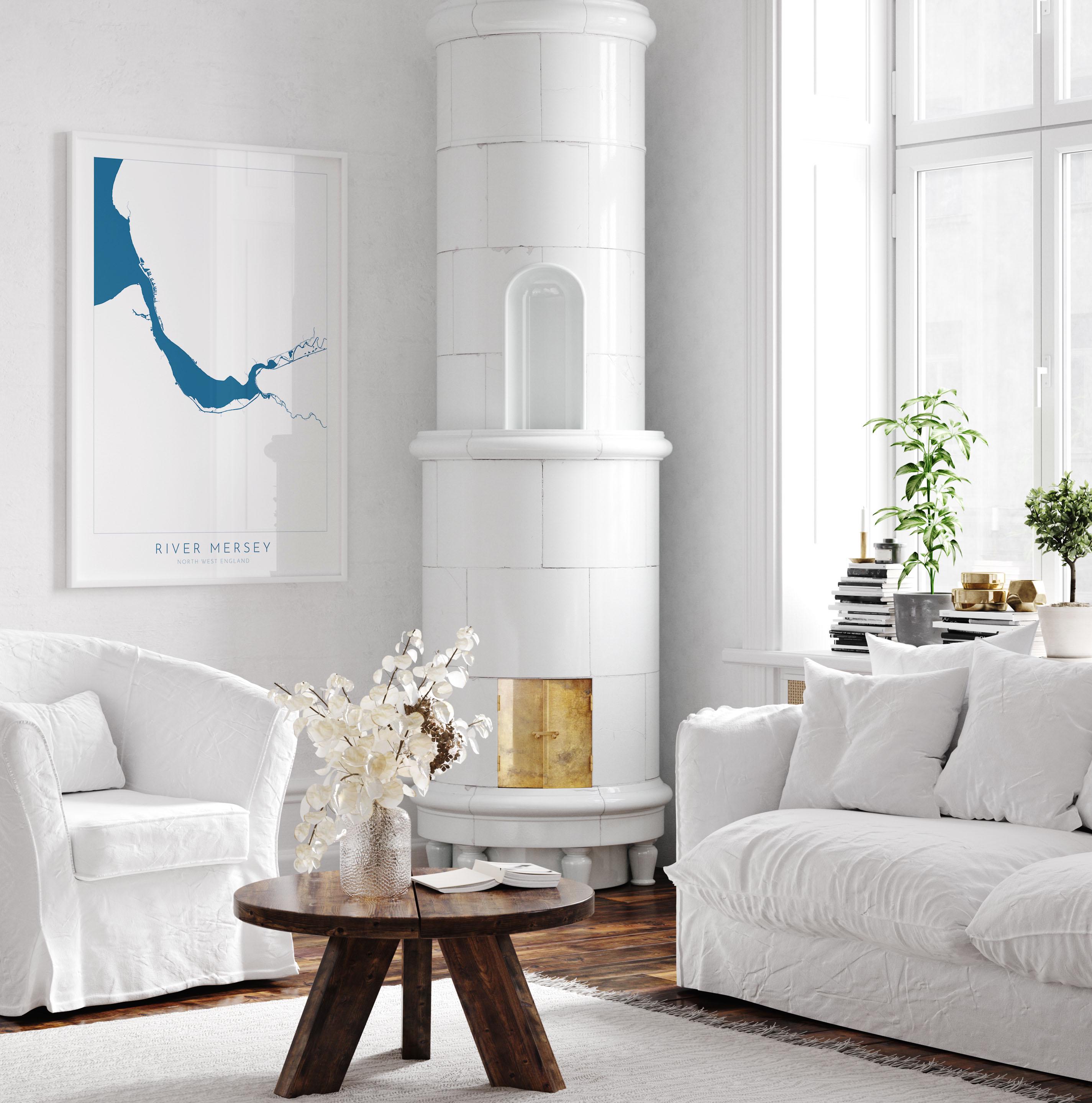 River Mersey Map Art - Liverpool Map, UK river Map, Merseyside Map Art, Art Print, Liverpool Art, The Wirral