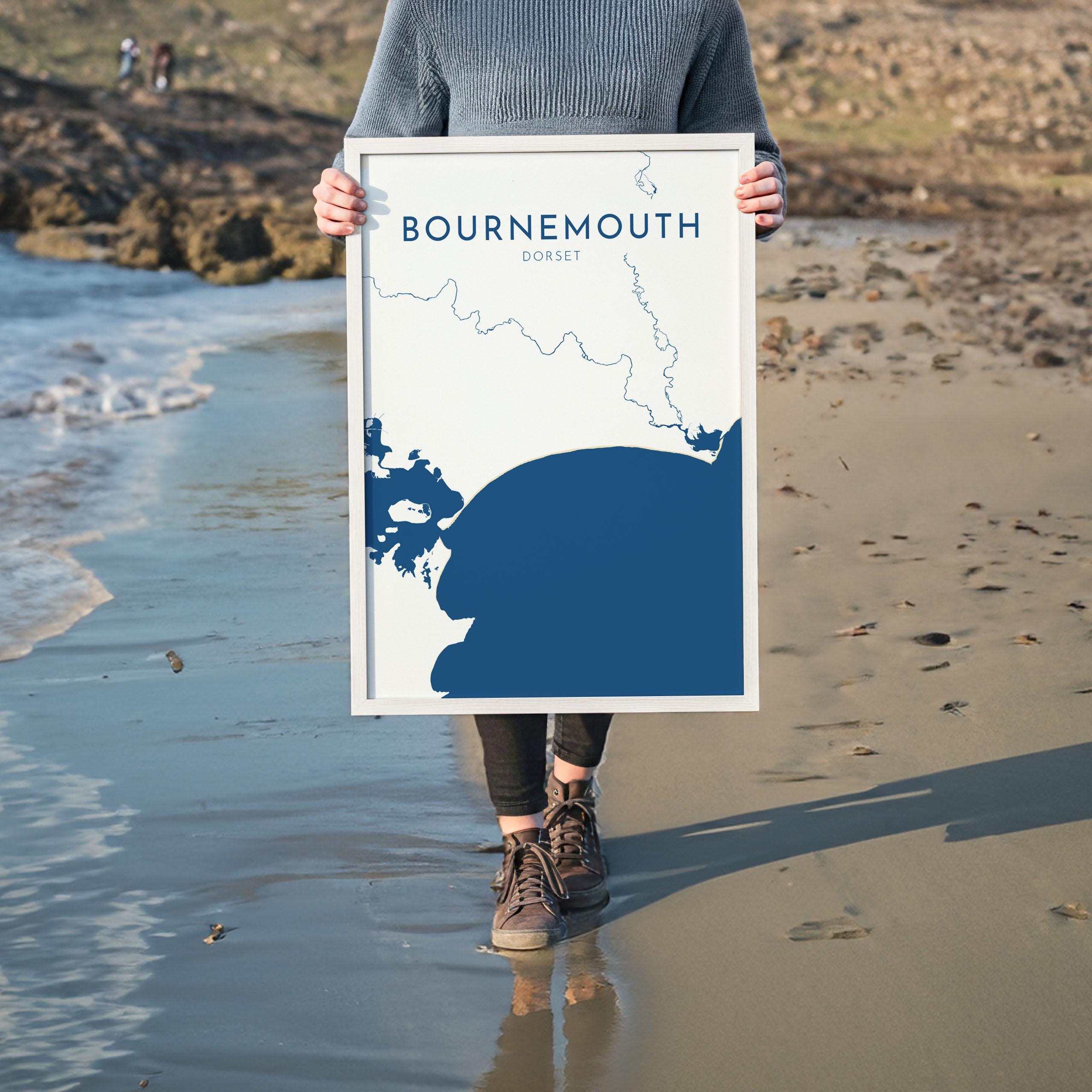 Bournemouth Map Art - Bournemouth Dorset Map Art, Bournemouth Beach Print, Poole Dorset Map, UK, Bournemouth Travel Print, Dorset Art Print