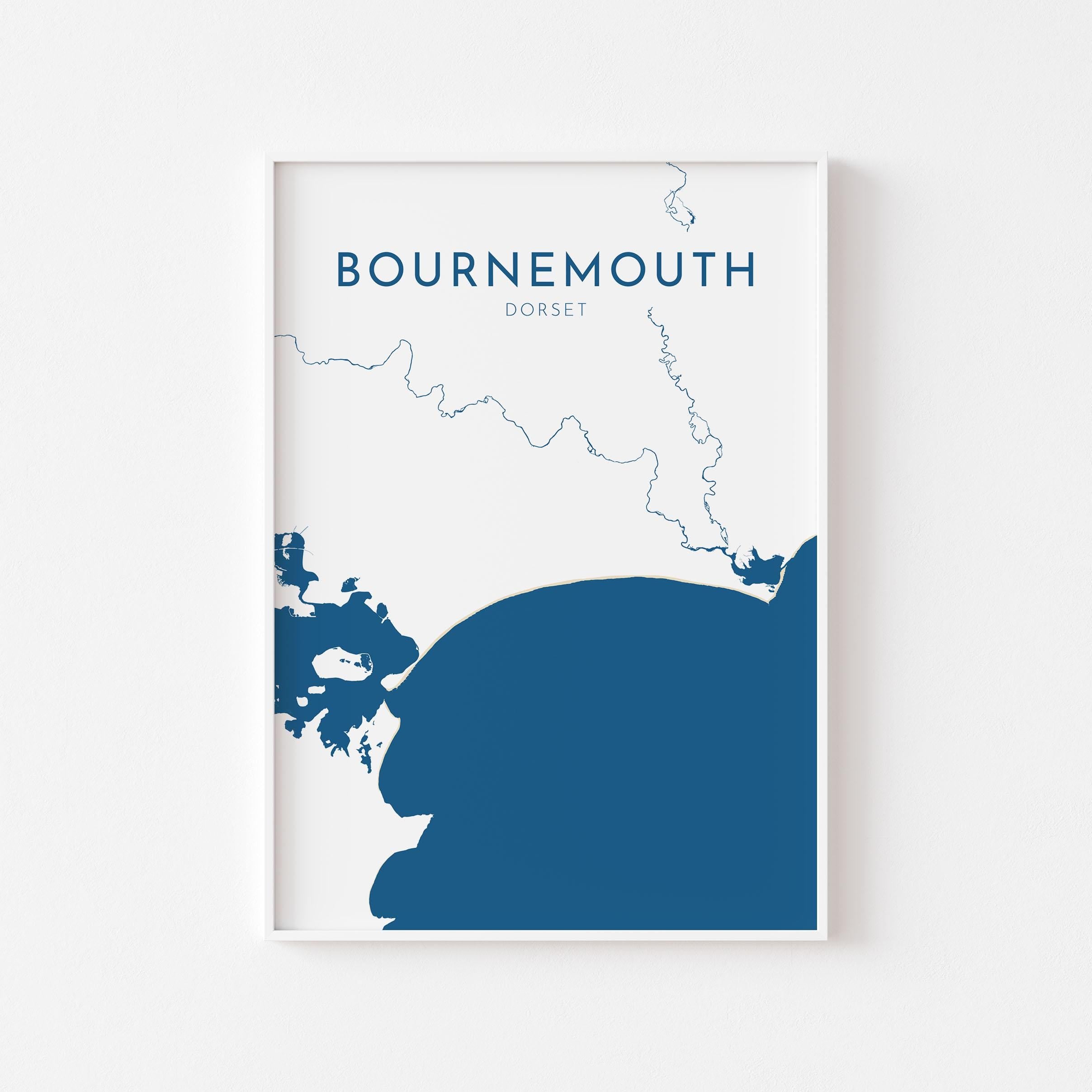 Bournemouth Map Art - Bournemouth Dorset Map Art, Bournemouth Beach Print, Poole Dorset Map, UK, Bournemouth Travel Print, Dorset Art Print