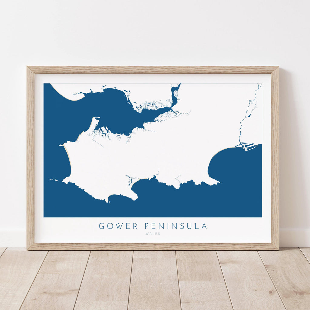Gower Map Art - Wales Map, Gower Art Print, Mumbles Wall Art, Gower Peninsula Print, UK Coast Map, Wales Art, Welsh Gift, Rhossli Print