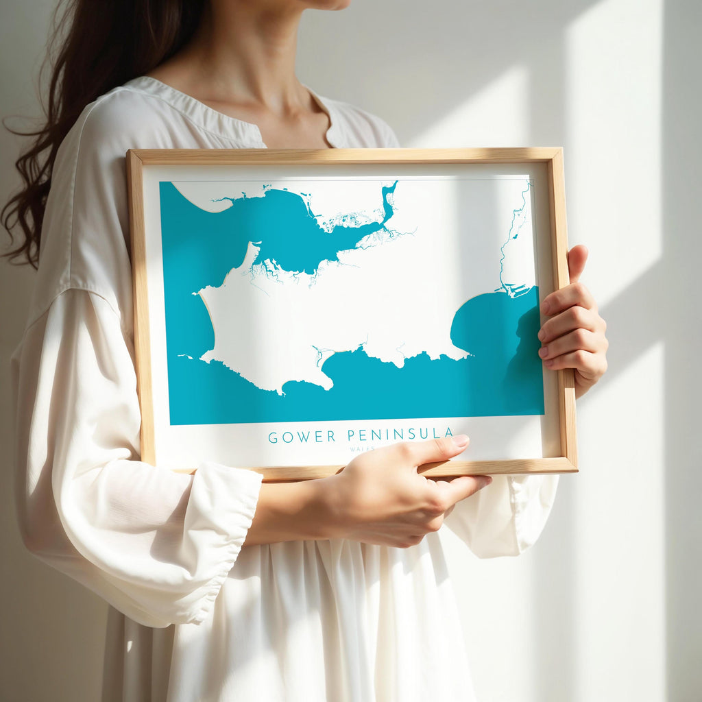 Gower Map Art - Wales Map, Gower Art Print, Mumbles Wall Art, Gower Peninsula Print, UK Coast Map, Wales Art, Welsh Gift, Rhossli Print