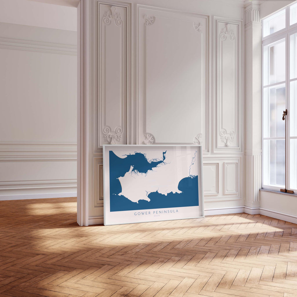 Gower Map Art - Wales Map, Gower Art Print, Mumbles Wall Art, Gower Peninsula Print, UK Coast Map, Wales Art, Welsh Gift, Rhossli Print