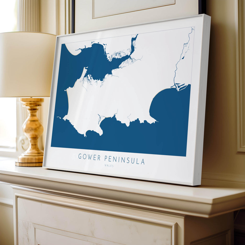 Gower Map Art - Wales Map, Gower Art Print, Mumbles Wall Art, Gower Peninsula Print, UK Coast Map, Wales Art, Welsh Gift, Rhossli Print