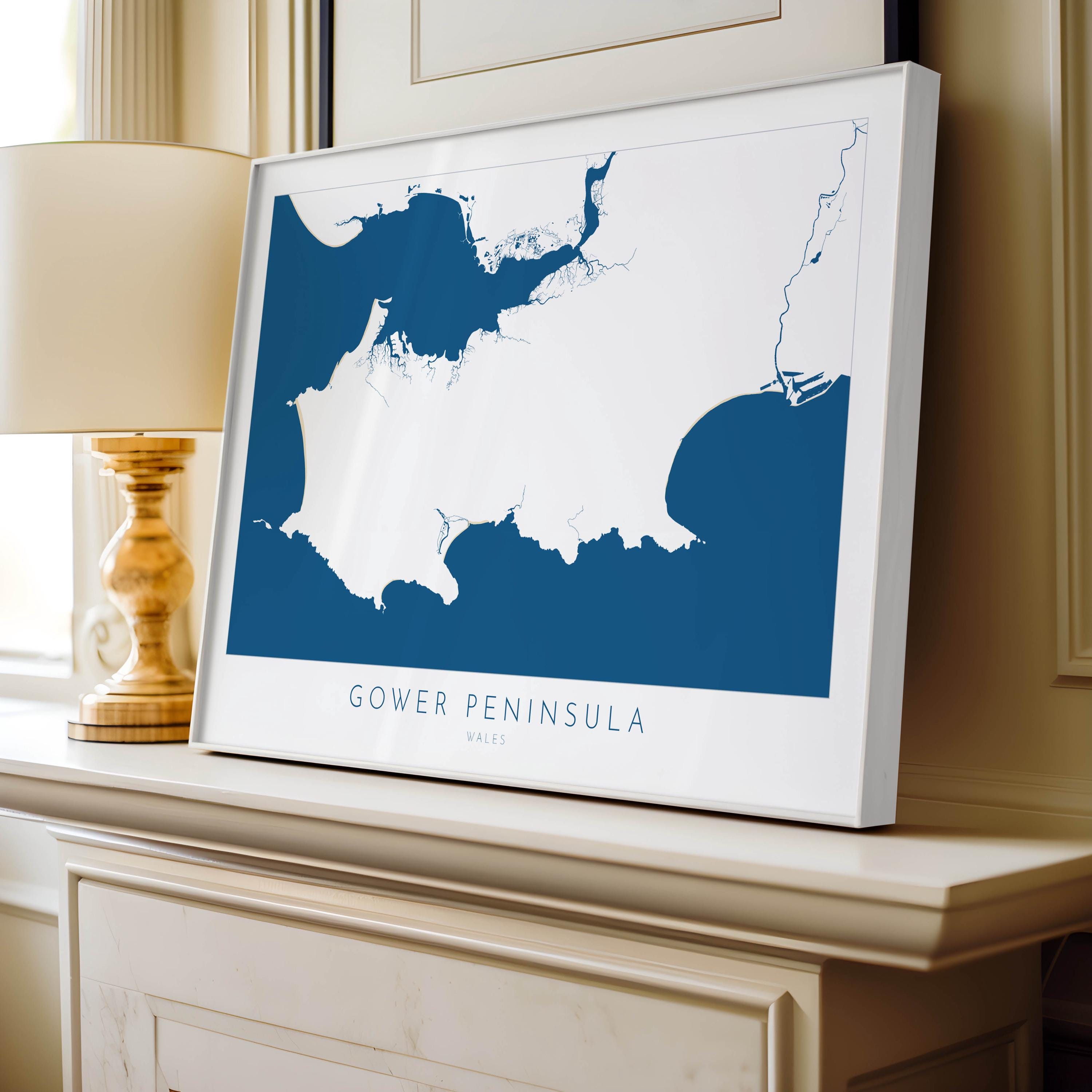 Gower Map Art - Wales Map, Gower Art Print, Mumbles Wall Art, Gower Peninsula Print, UK Coast Map, Wales Art, Welsh Gift, Rhossli Print