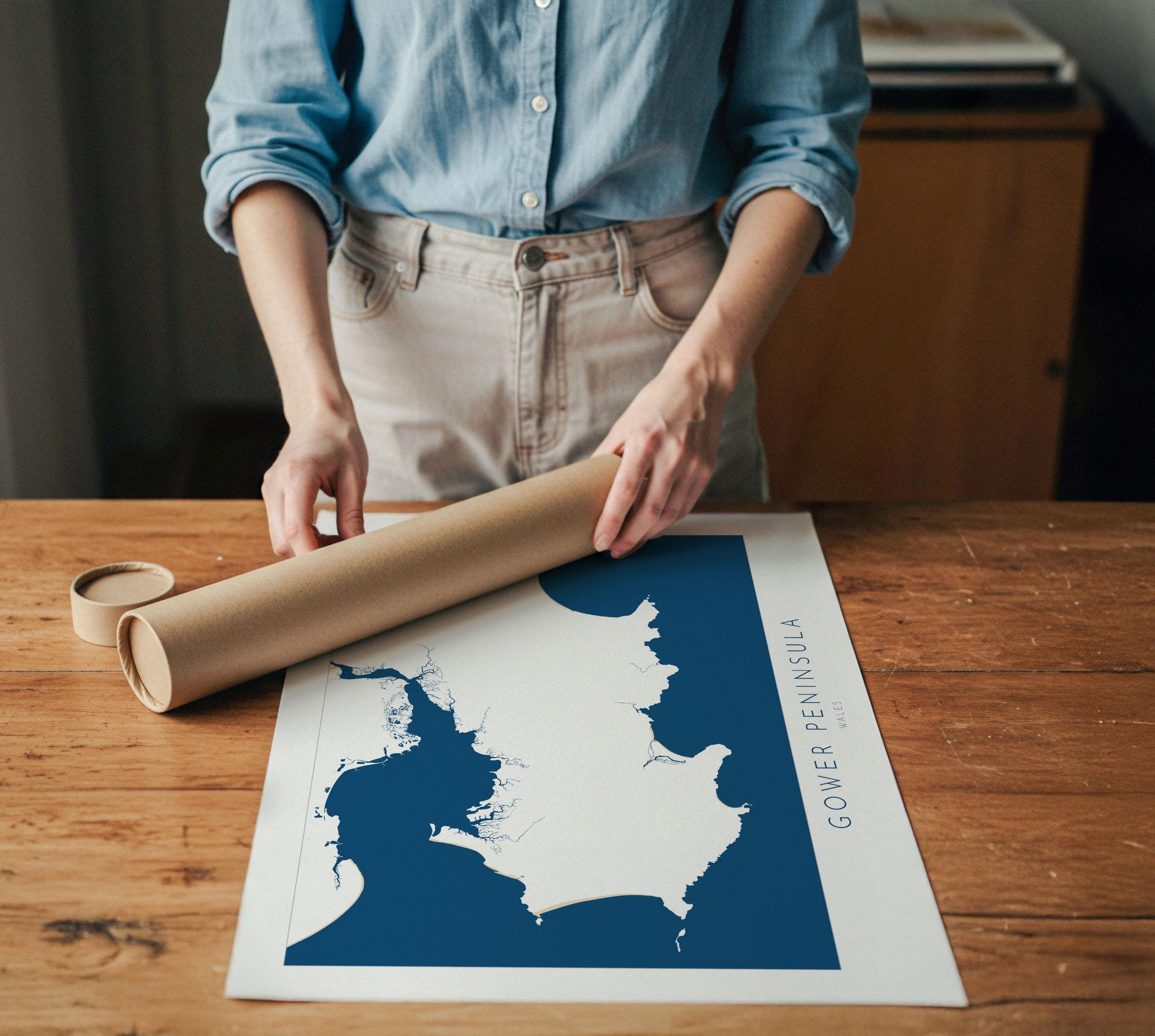 Gower Map Art - Wales Map, Gower Art Print, Mumbles Wall Art, Gower Peninsula Print, UK Coast Map, Wales Art, Welsh Gift, Rhossli Print