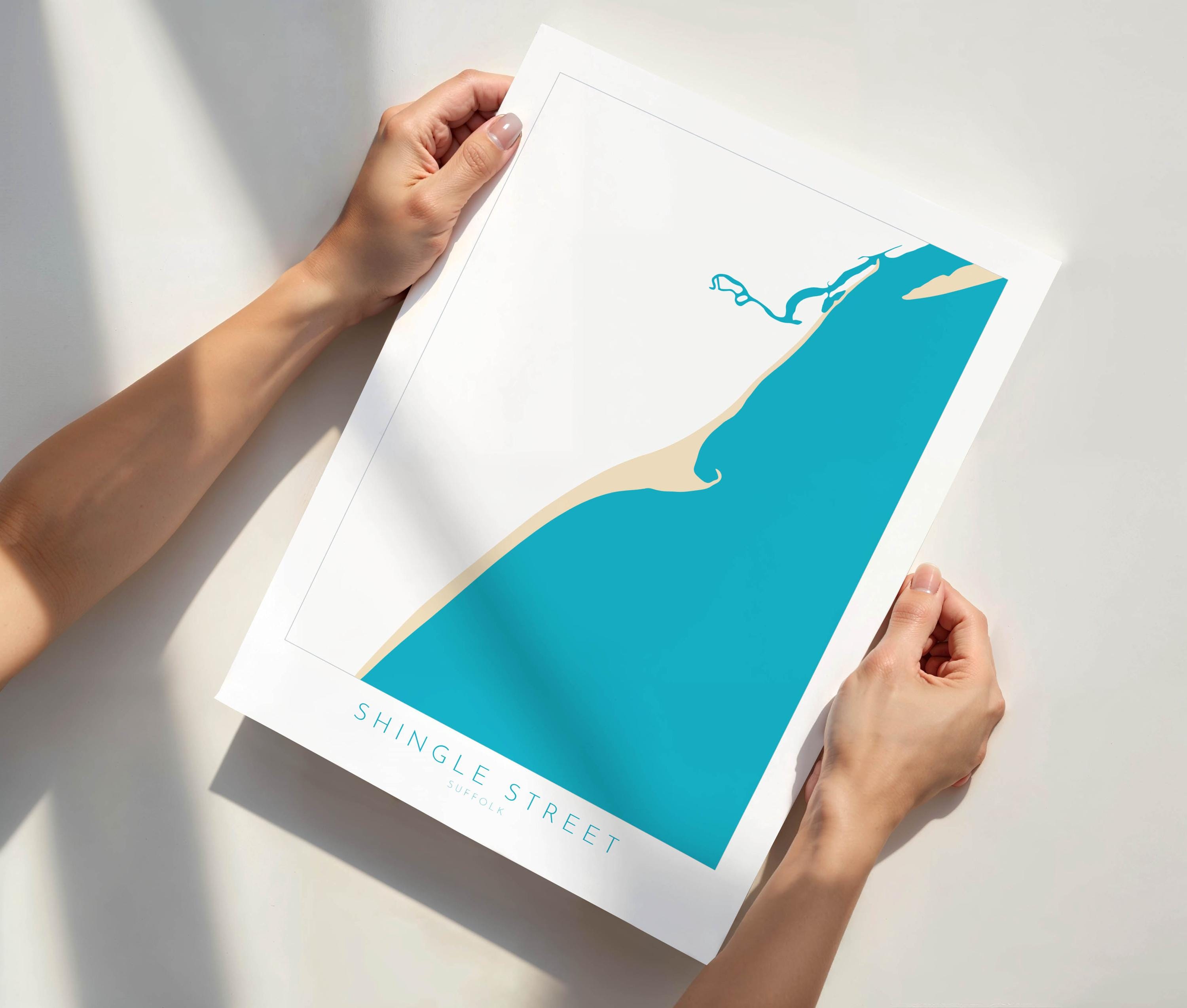 Shingle Street Map Art - Suffolk Map, Suffolk Coast, River Alde, Woodbridge, Suffolk Travel Print