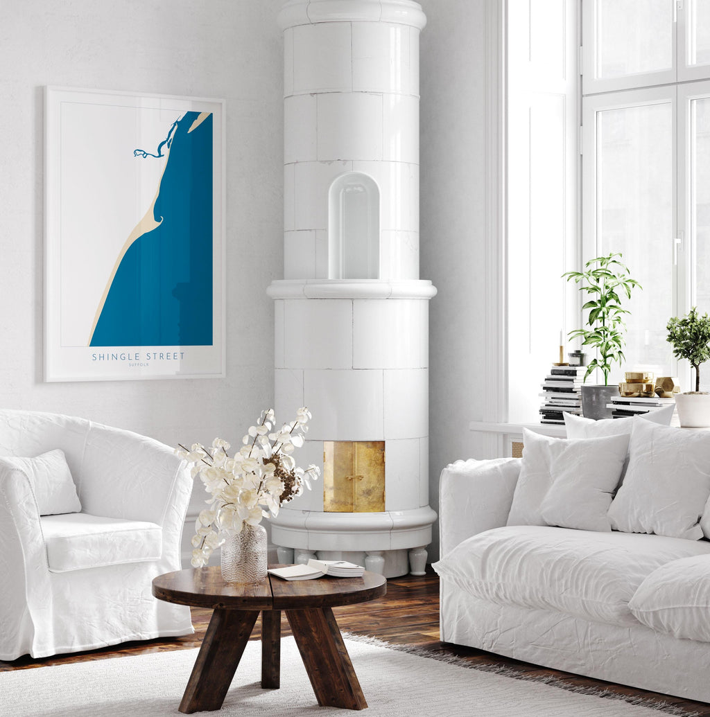 Shingle Street Map Art - Suffolk Map, Suffolk Coast, River Alde, Woodbridge, Suffolk Travel Print