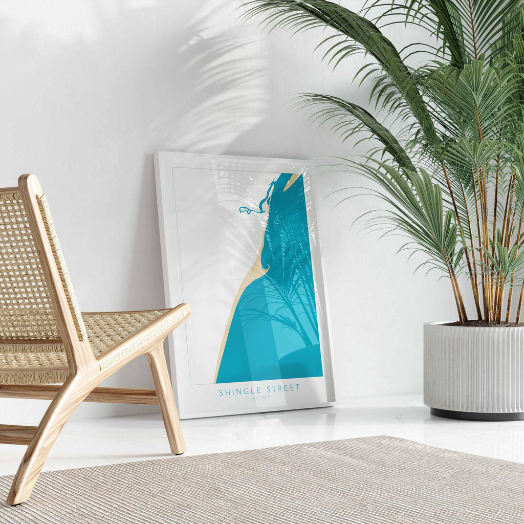 Shingle Street Map Art - Suffolk Map, Suffolk Coast, River Alde, Woodbridge, Suffolk Travel Print