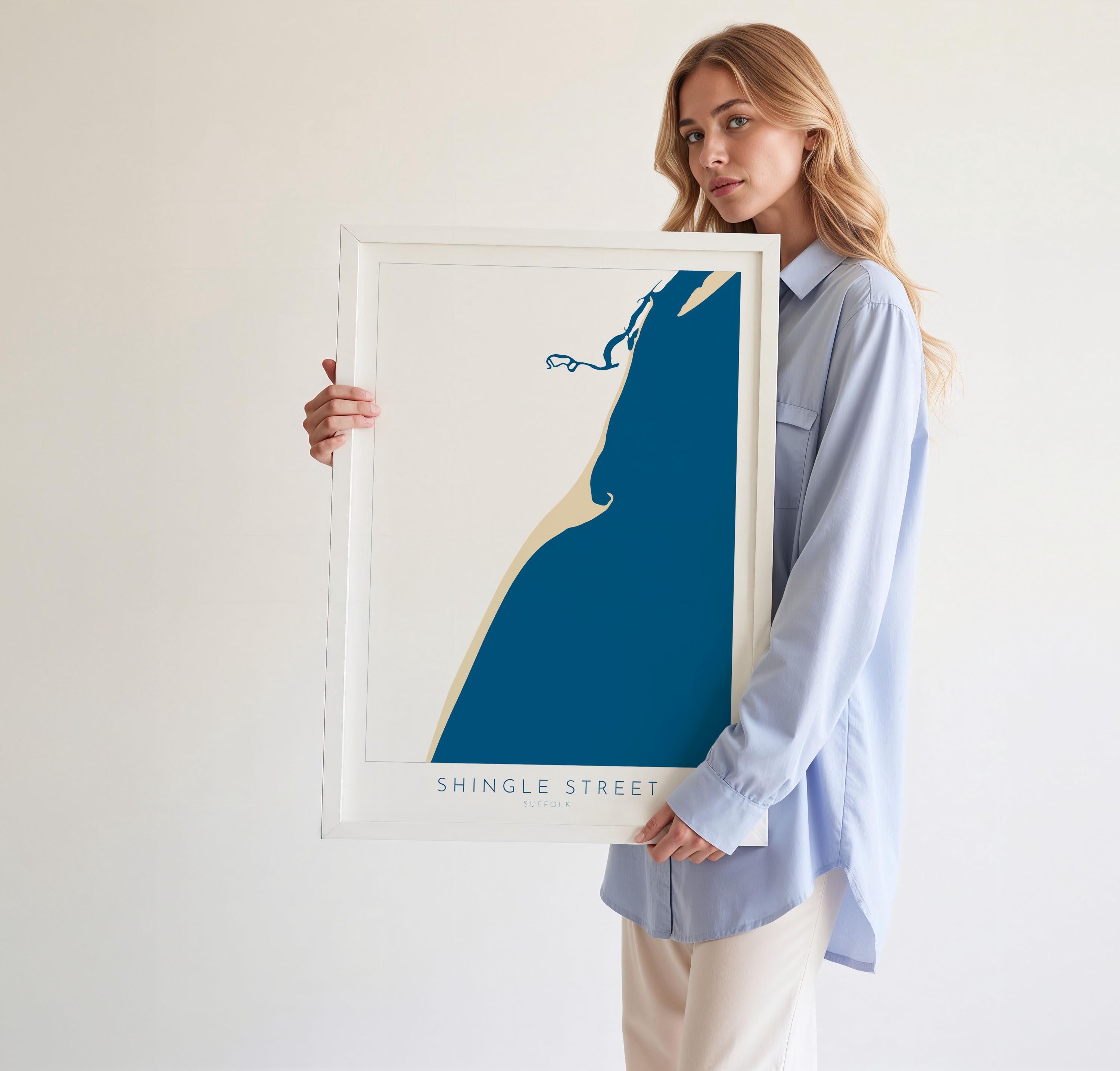 Shingle Street Map Art - Suffolk Map, Suffolk Coast, River Alde, Woodbridge, Suffolk Travel Print