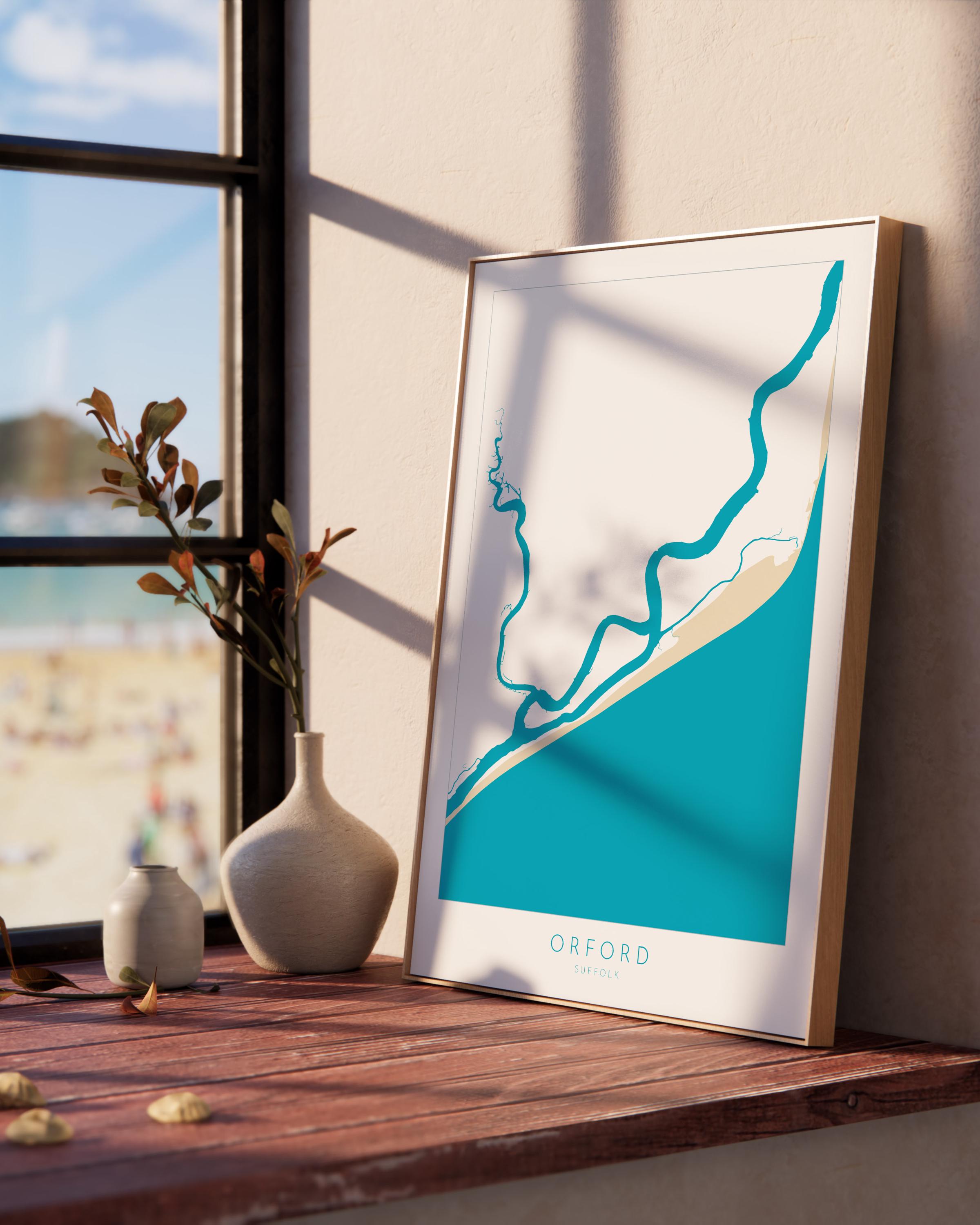 Orford Map Art - Suffolk Map, River Alde, Orford Suffolk Art, Suffolk Coast, Suffolk Travel Print