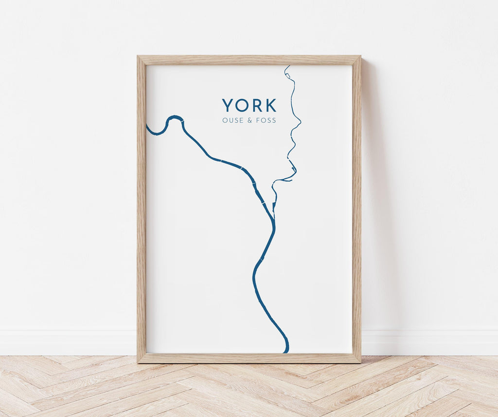 York Map Art - Yorkshire Map Art, York UK Map Art, River Ouse and Foss Map, York Travel Print