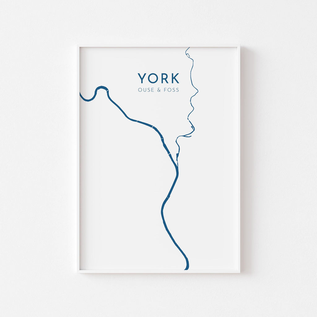 York Map Art - Yorkshire Map Art, York UK Map Art, River Ouse and Foss Map, York Travel Print