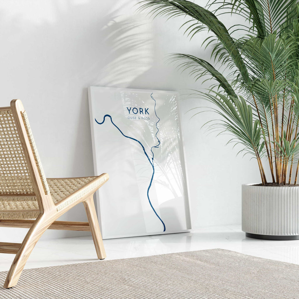 York Map Art - Yorkshire Map Art, York UK Map Art, River Ouse and Foss Map, York Travel Print