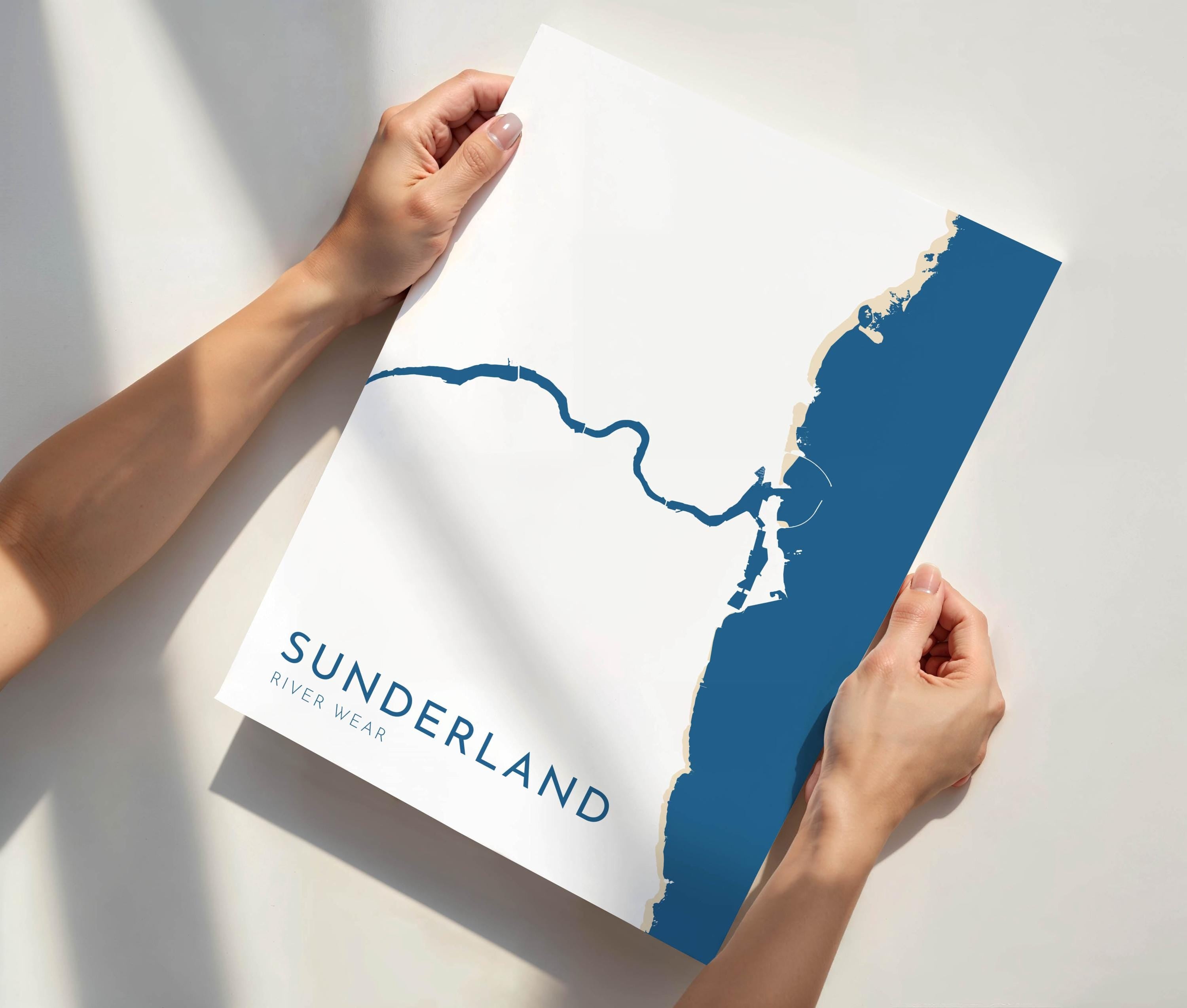 Sunderland Map Art - River Tyne Map, Sunderland City Art, North East England, Tyne and Wear Map, Nautical Décor, City Map Art, UK Cities