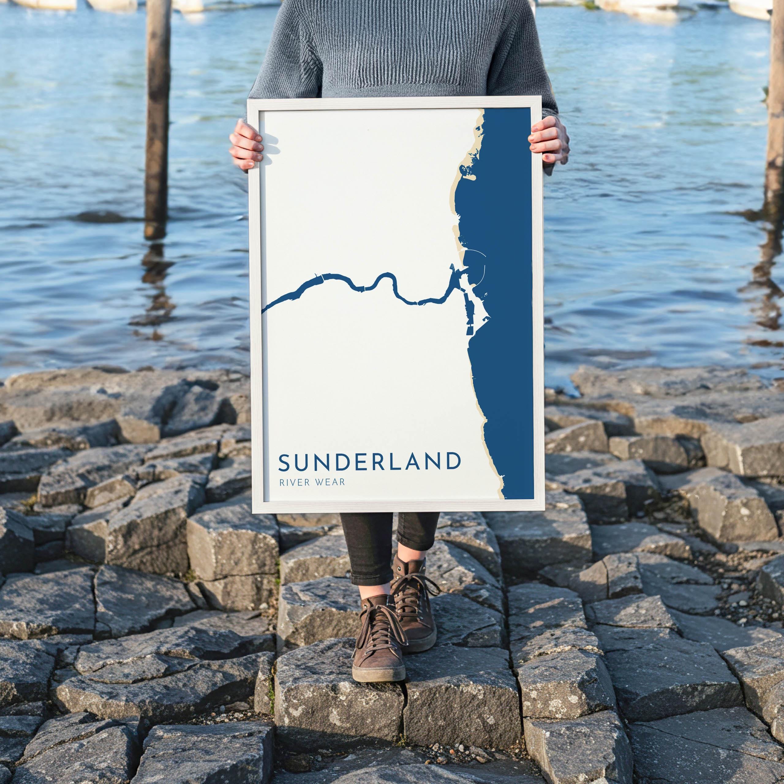 Sunderland Map Art - River Tyne Map, Sunderland City Art, North East England, Tyne and Wear Map, Nautical Décor, City Map Art, UK Cities