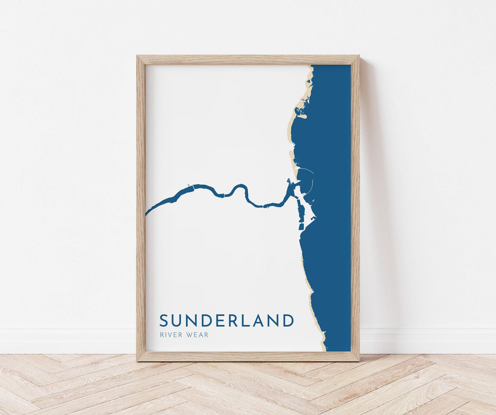 Sunderland Map Art - River Tyne Map, Sunderland City Art, North East England, Tyne and Wear Map, Nautical Décor, City Map Art, UK Cities