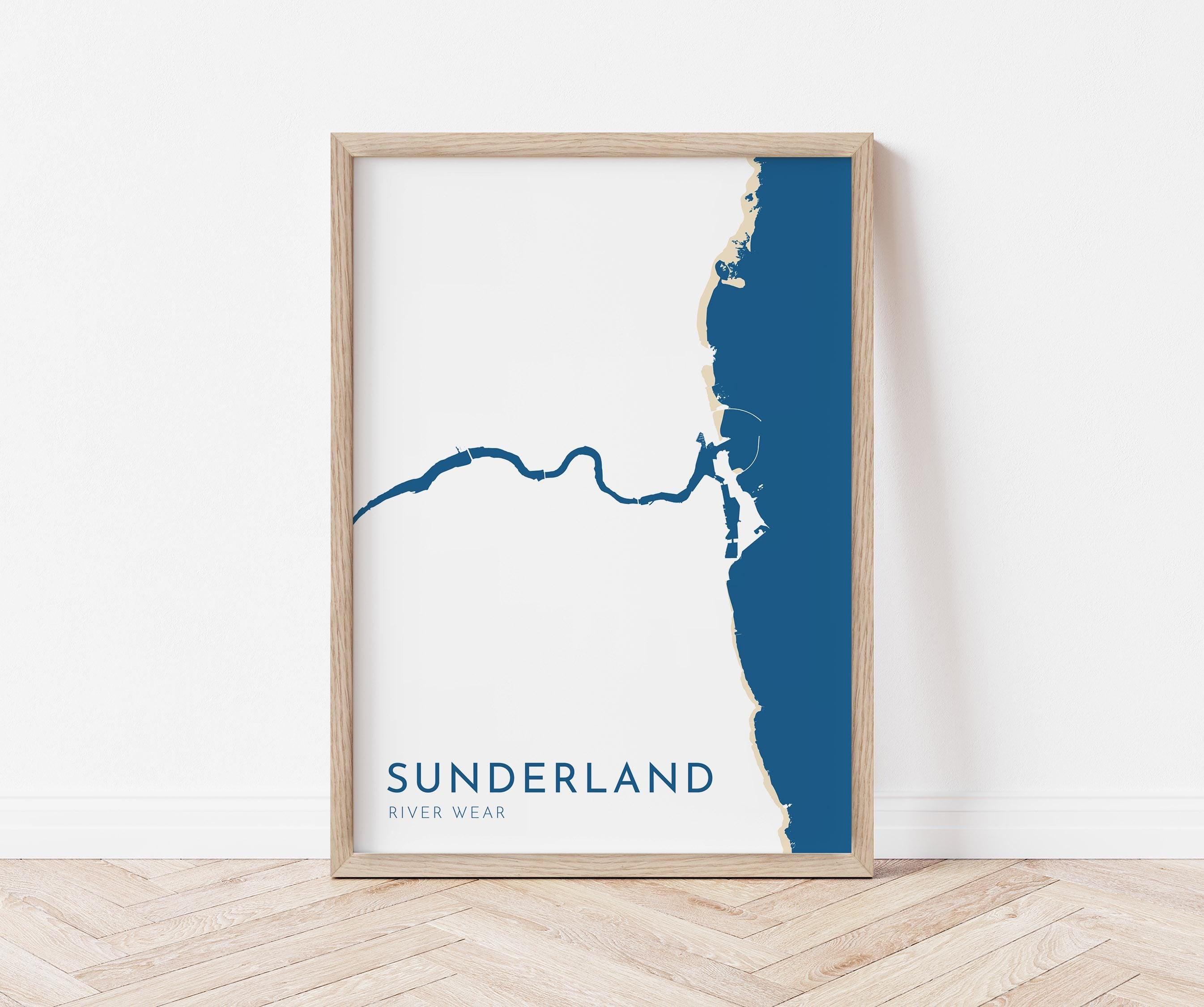 Sunderland Map Art - River Tyne Map, Sunderland City Art, North East England, Tyne and Wear Map, Nautical Décor, City Map Art, UK Cities