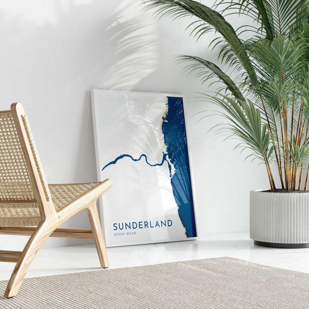 Sunderland Map Art - River Tyne Map, Sunderland City Art, North East England, Tyne and Wear Map, Nautical Décor, City Map Art, UK Cities