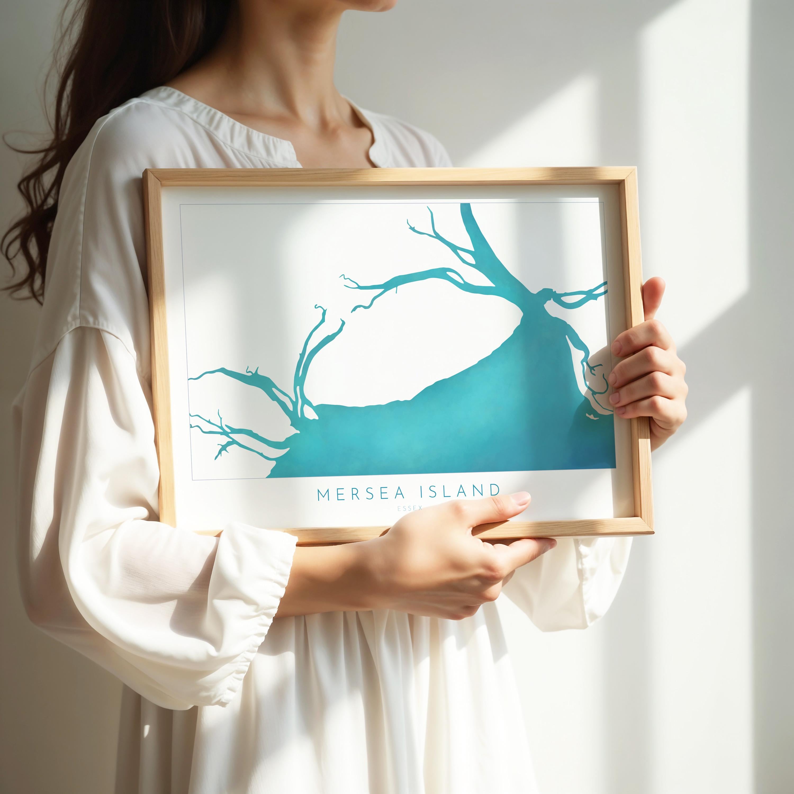 Mersea Island Map Art Print - Essex Map Art, UK Coastal Art, River Blackwater, Sailing Gift, Paddleboarder Gift, Nautical Wall Art UK