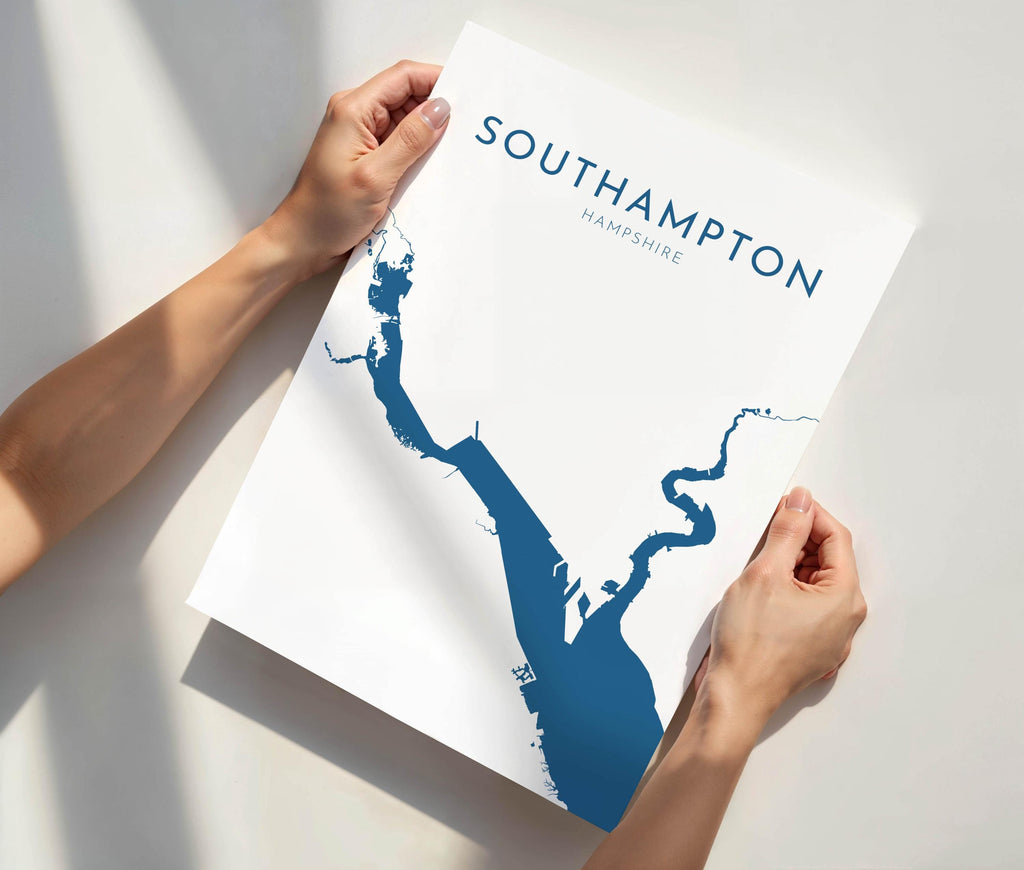 Southampton Map Art - Southampton Water Map Art, Southampton Rivers UK Map Art, Southampton Travel Print, Hampshire Map, UK City Map Art