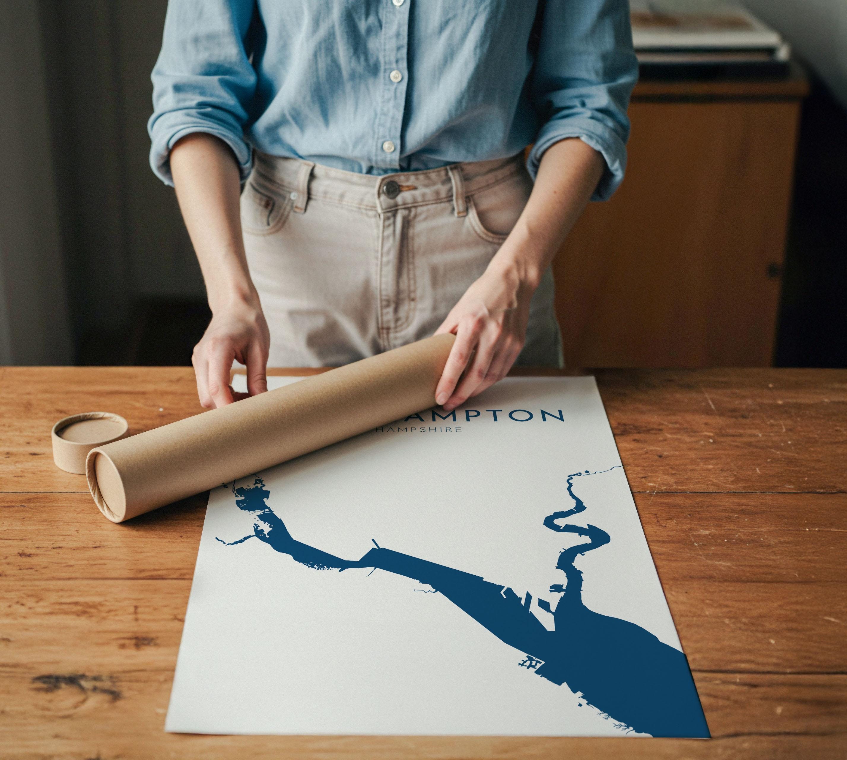 Southampton Map Art - Southampton Water Map Art, Southampton Rivers UK Map Art, Southampton Travel Print, Hampshire Map, UK City Map Art