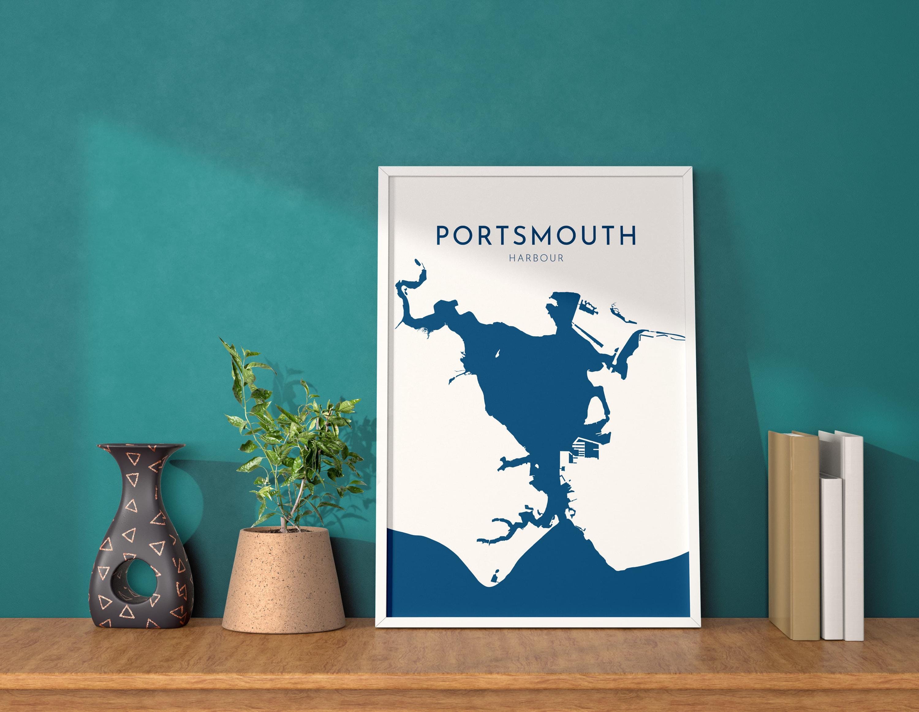 Portsmouth Map Art - Portsmouth Harbour Map Art, Portsmouth Docks UK Map Art, Portsmouth Travel Print, Hampshire Map, UK City Map Art