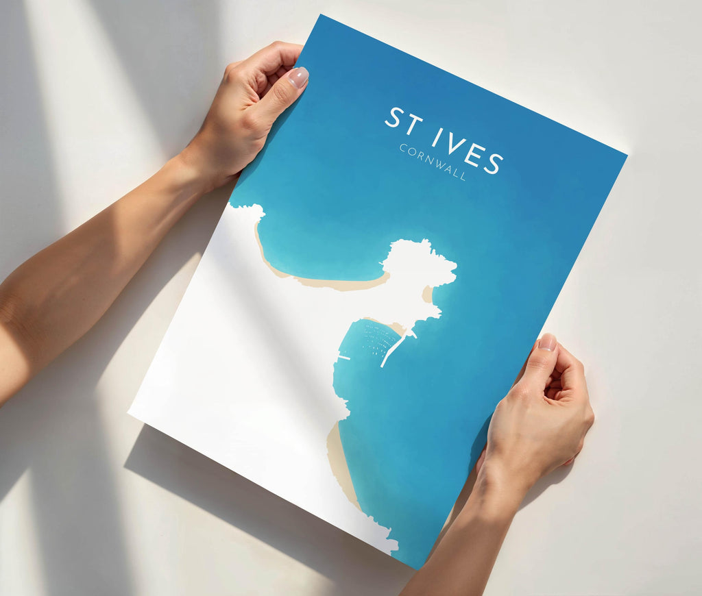 St Ives Map Art - St Ives Beach Print, St Ives Print, Cornwall Art, Cornwall Beach Art, Cornwall Coast Travel Poster, Southwest Coast Path