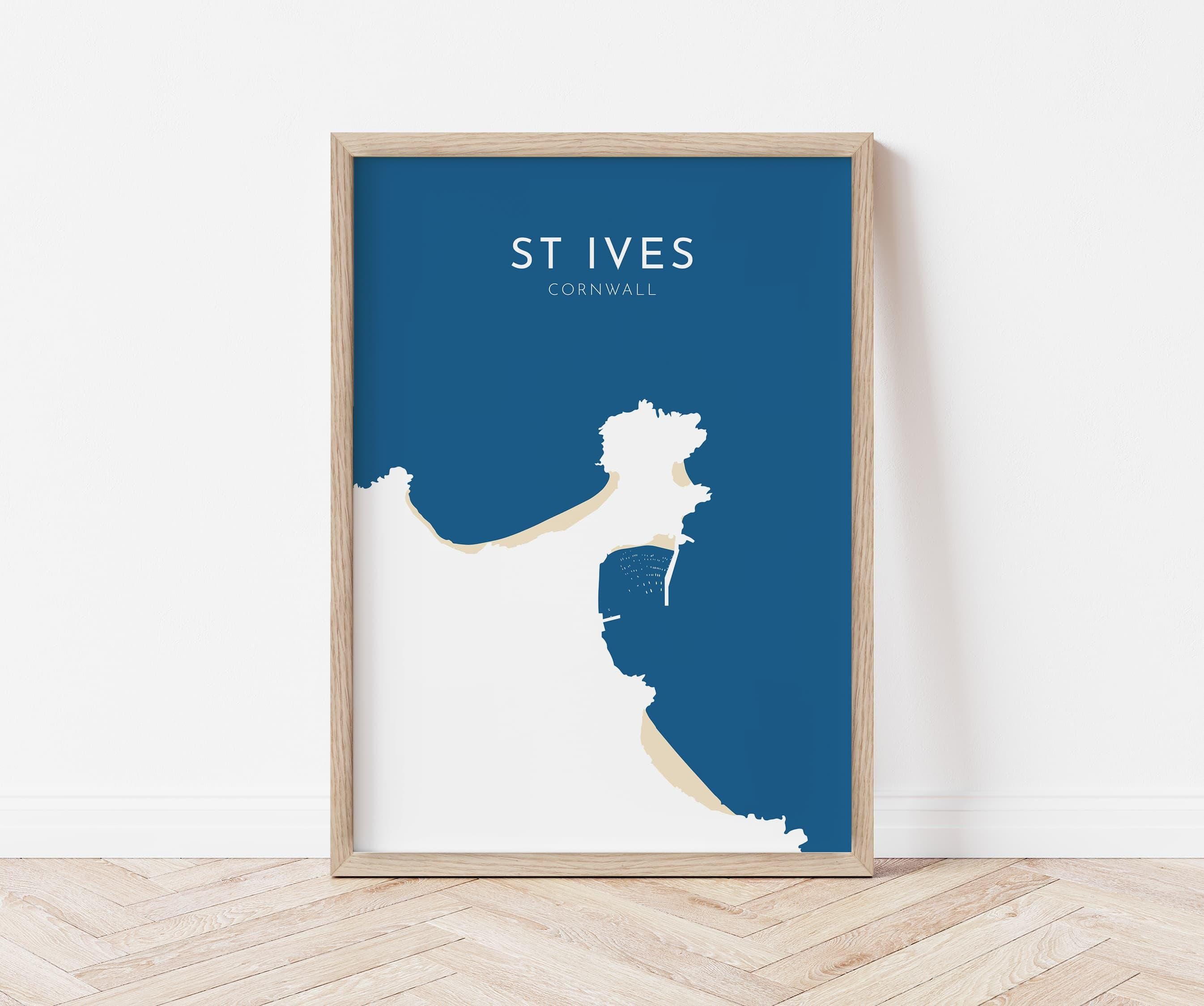 St Ives Map Art - St Ives Beach Print, St Ives Print, Cornwall Art, Cornwall Beach Art, Cornwall Coast Travel Poster, Southwest Coast Path