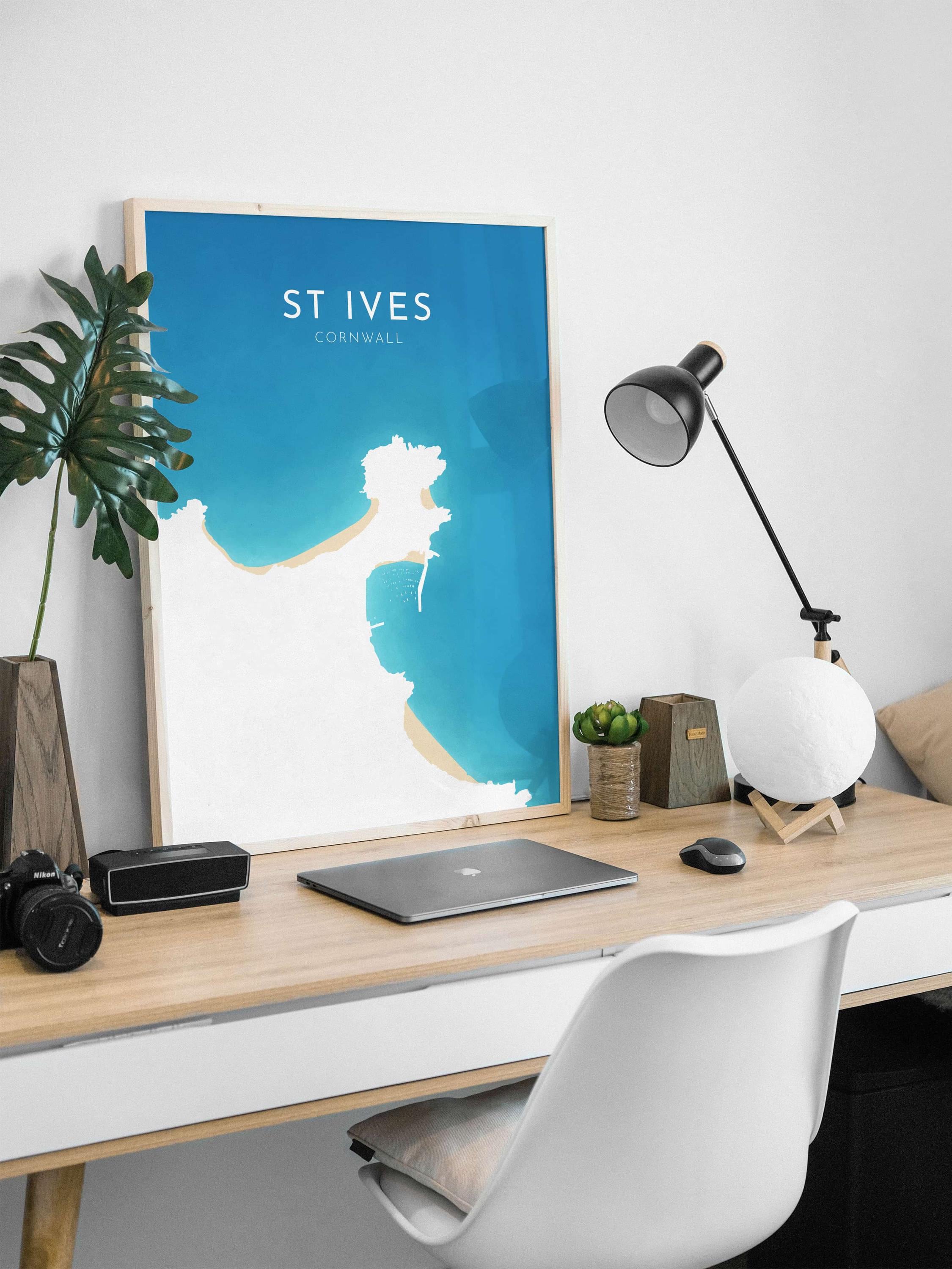 St Ives Map Art - St Ives Beach Print, St Ives Print, Cornwall Art, Cornwall Beach Art, Cornwall Coast Travel Poster, Southwest Coast Path