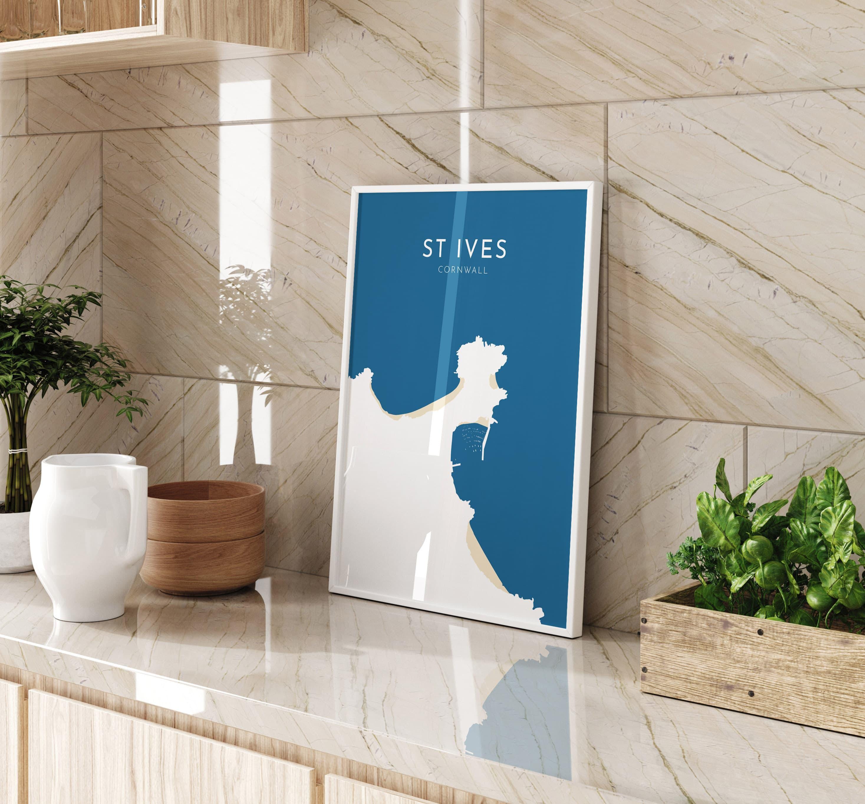 St Ives Map Art - St Ives Beach Print, St Ives Print, Cornwall Art, Cornwall Beach Art, Cornwall Coast Travel Poster, Southwest Coast Path