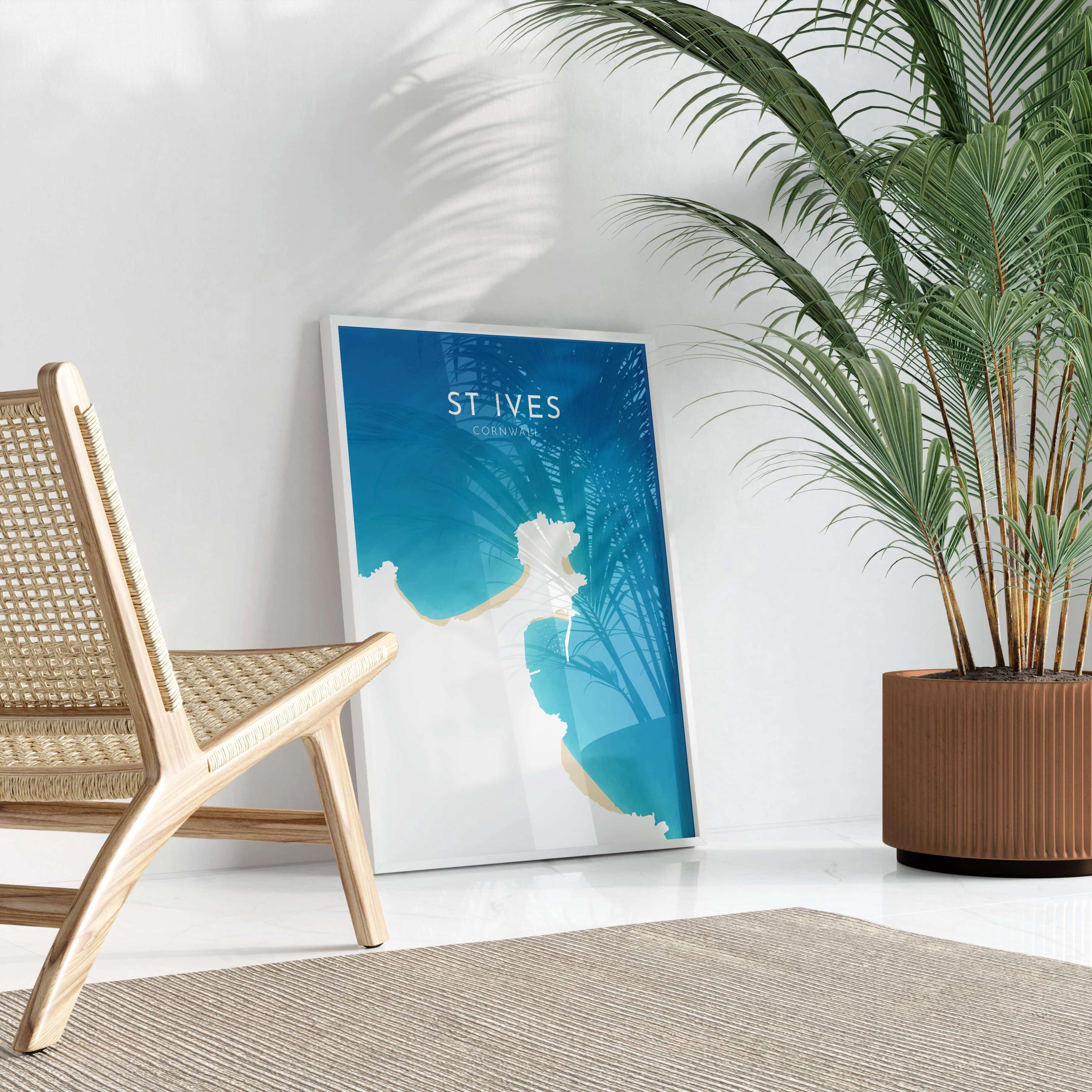 St Ives Map Art - St Ives Beach Print, St Ives Print, Cornwall Art, Cornwall Beach Art, Cornwall Coast Travel Poster, Southwest Coast Path