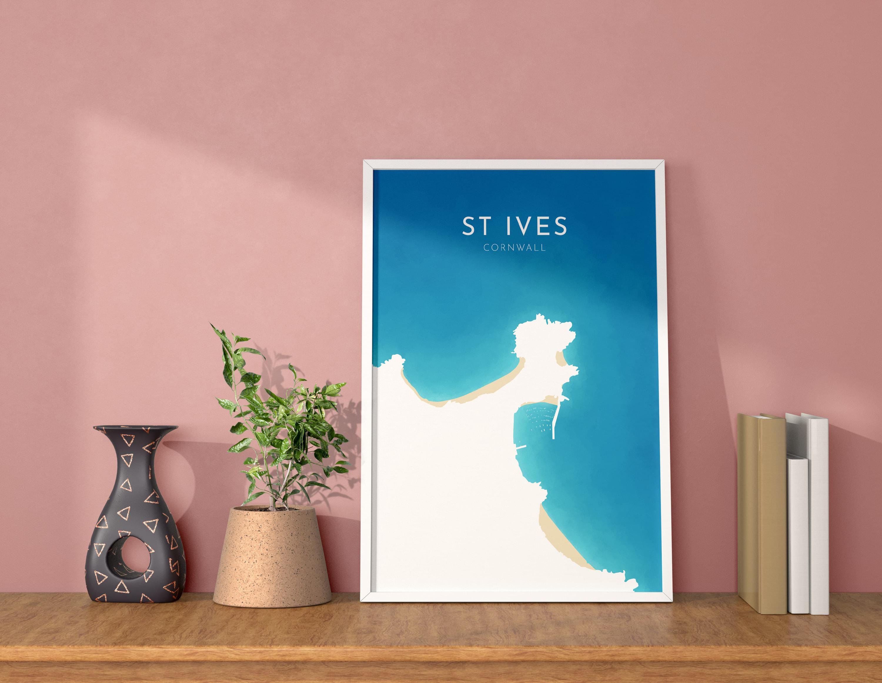St Ives Map Art - St Ives Beach Print, St Ives Print, Cornwall Art, Cornwall Beach Art, Cornwall Coast Travel Poster, Southwest Coast Path
