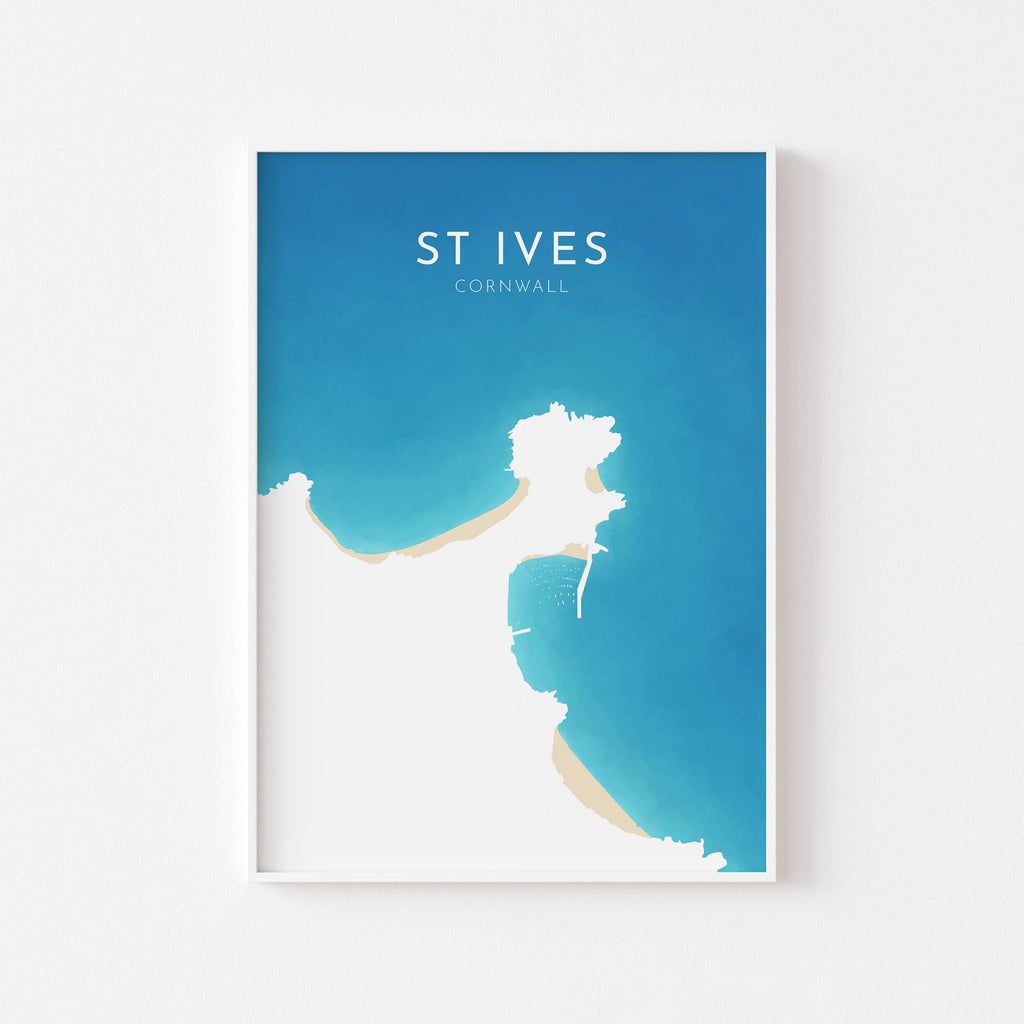 St Ives Map Art - St Ives Beach Print, St Ives Print, Cornwall Art, Cornwall Beach Art, Cornwall Coast Travel Poster, Southwest Coast Path