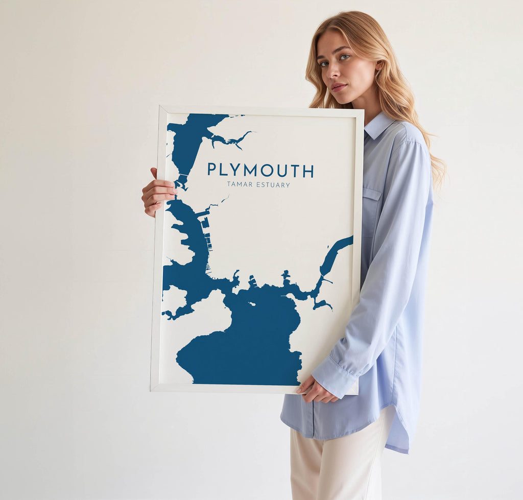 Plymouth Map Art - Devon Map Art, Plymouth UK Art, River Tamar Map, Devon Travel Print, Nautical Décor, City Map Art, UK Cities