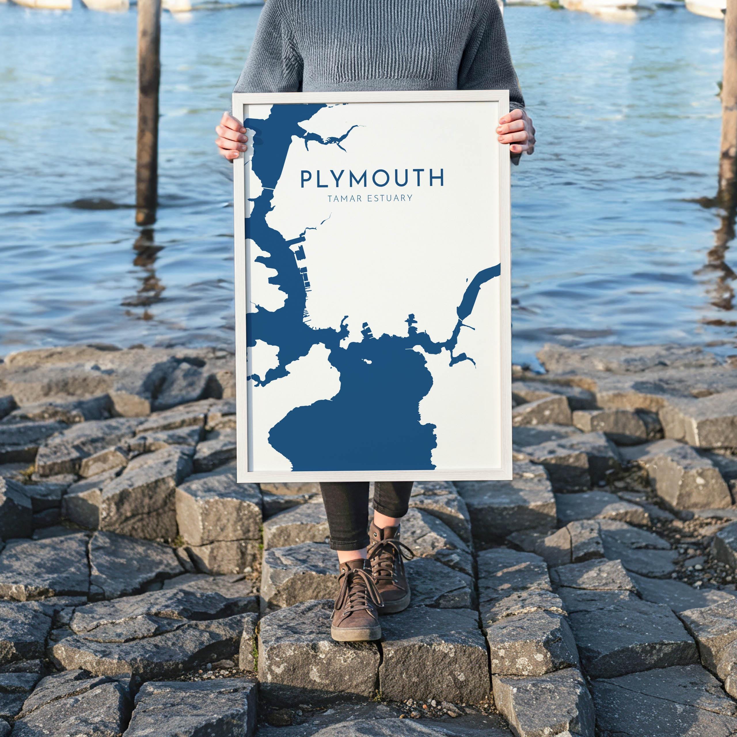 Plymouth Map Art - Devon Map Art, Plymouth UK Art, River Tamar Map, Devon Travel Print, Nautical Décor, City Map Art, UK Cities