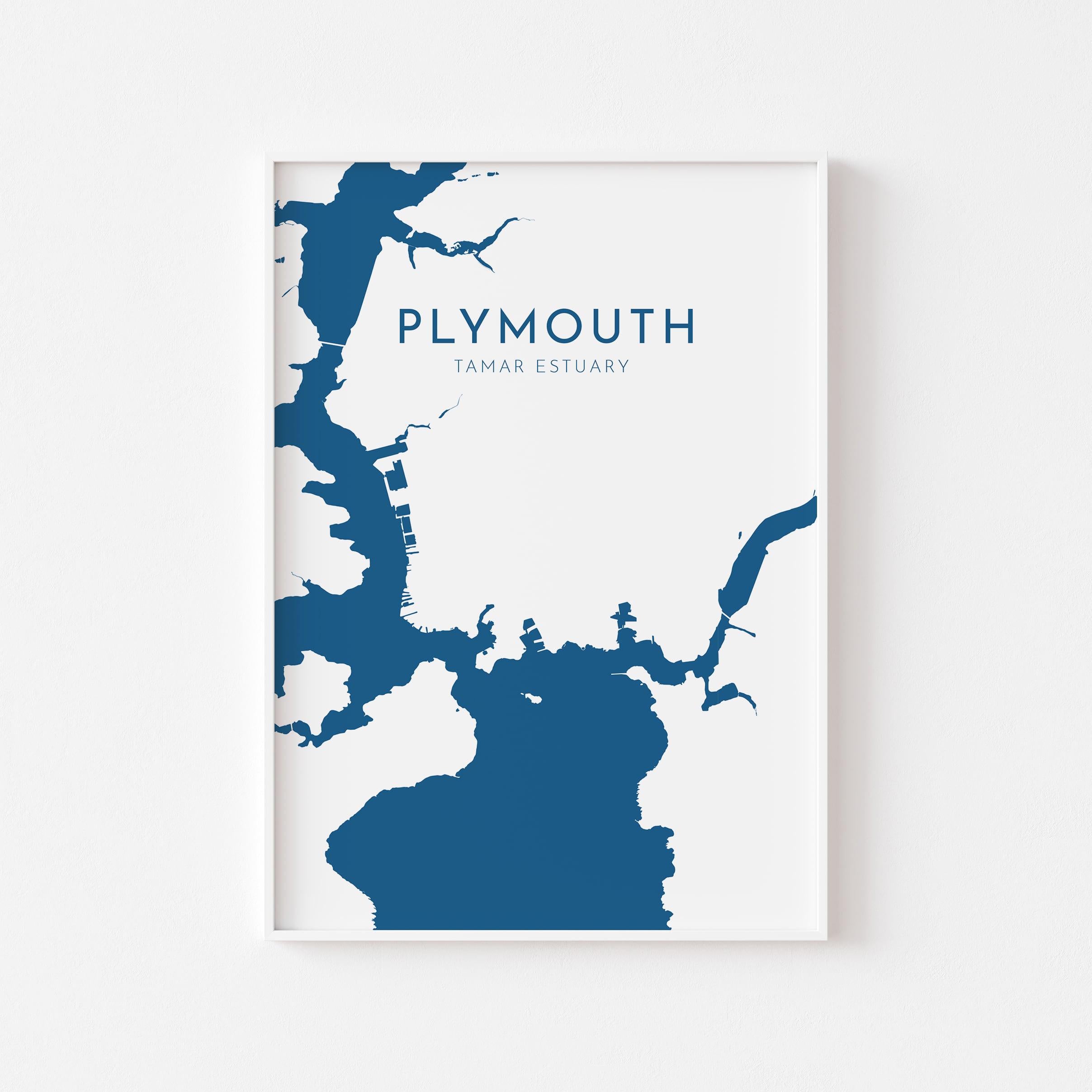 Plymouth Map Art - Devon Map Art, Plymouth UK Art, River Tamar Map, Devon Travel Print, Nautical Décor, City Map Art, UK Cities