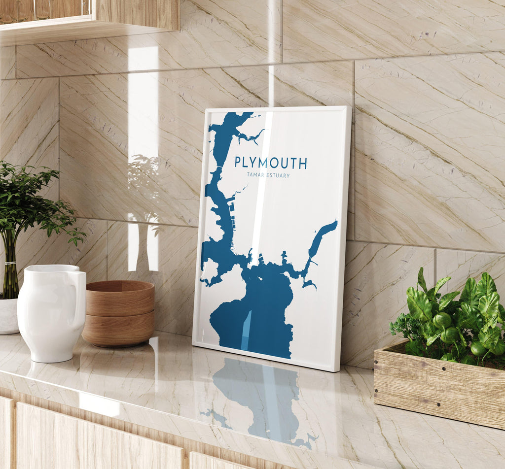 Plymouth Map Art - Devon Map Art, Plymouth UK Art, River Tamar Map, Devon Travel Print, Nautical Décor, City Map Art, UK Cities