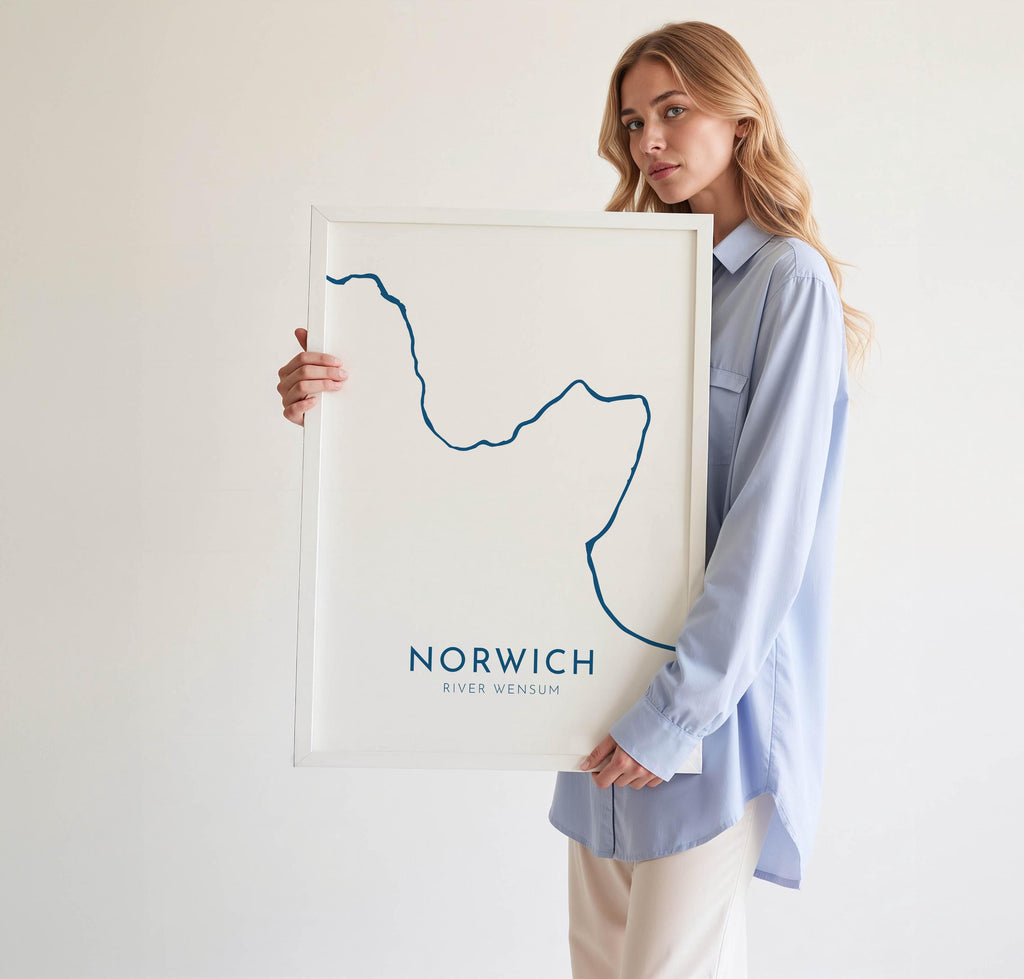 Norwich Map Art - Norfolk Map Art, Norwich UK Art, River Wensum Map, Norfolk Travel Print, Nautical Décor, City Map Art, UK Cities