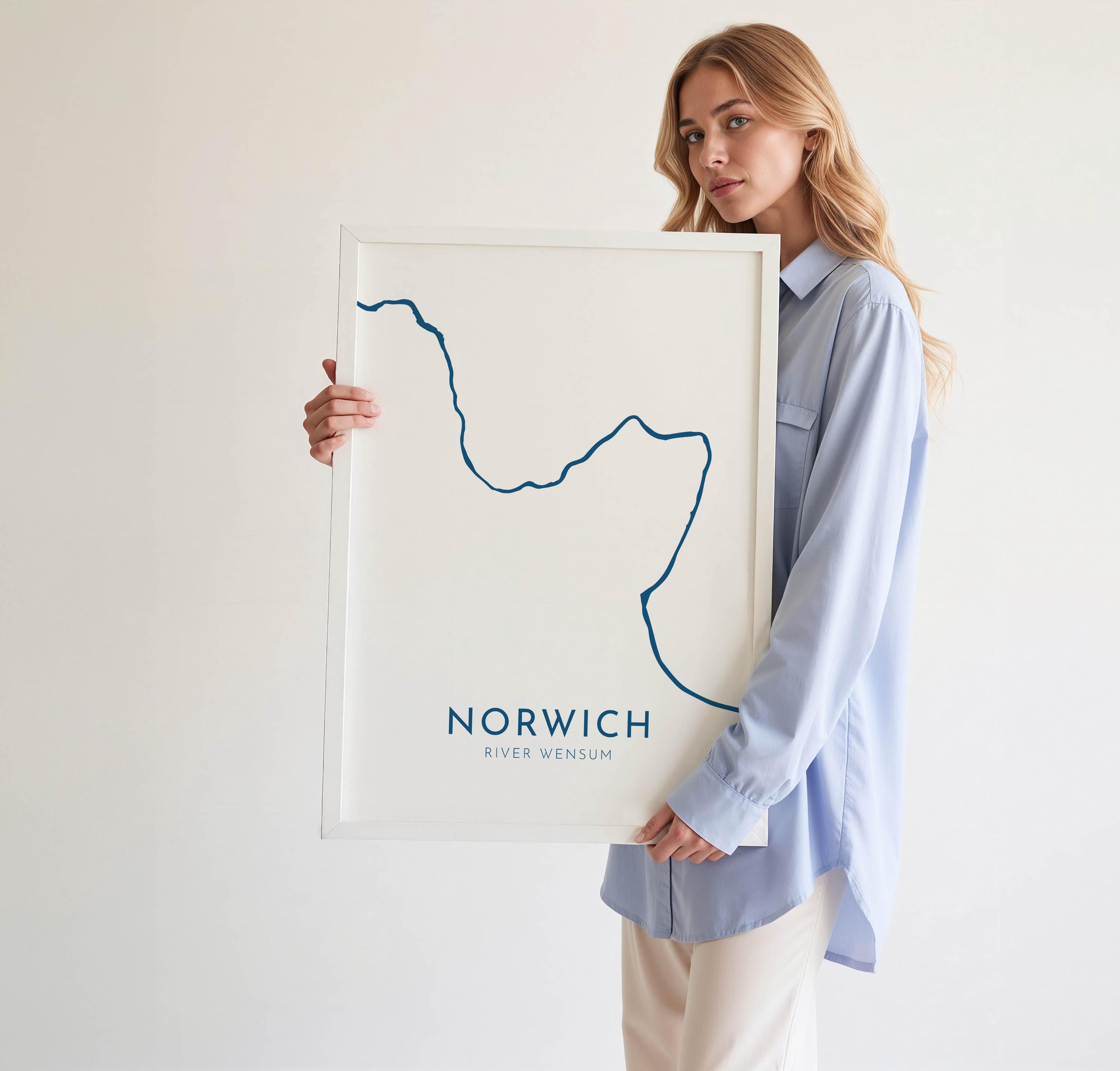 Norwich Map Art - Norfolk Map Art, Norwich UK Art, River Wensum Map, Norfolk Travel Print, Nautical Décor, City Map Art, UK Cities