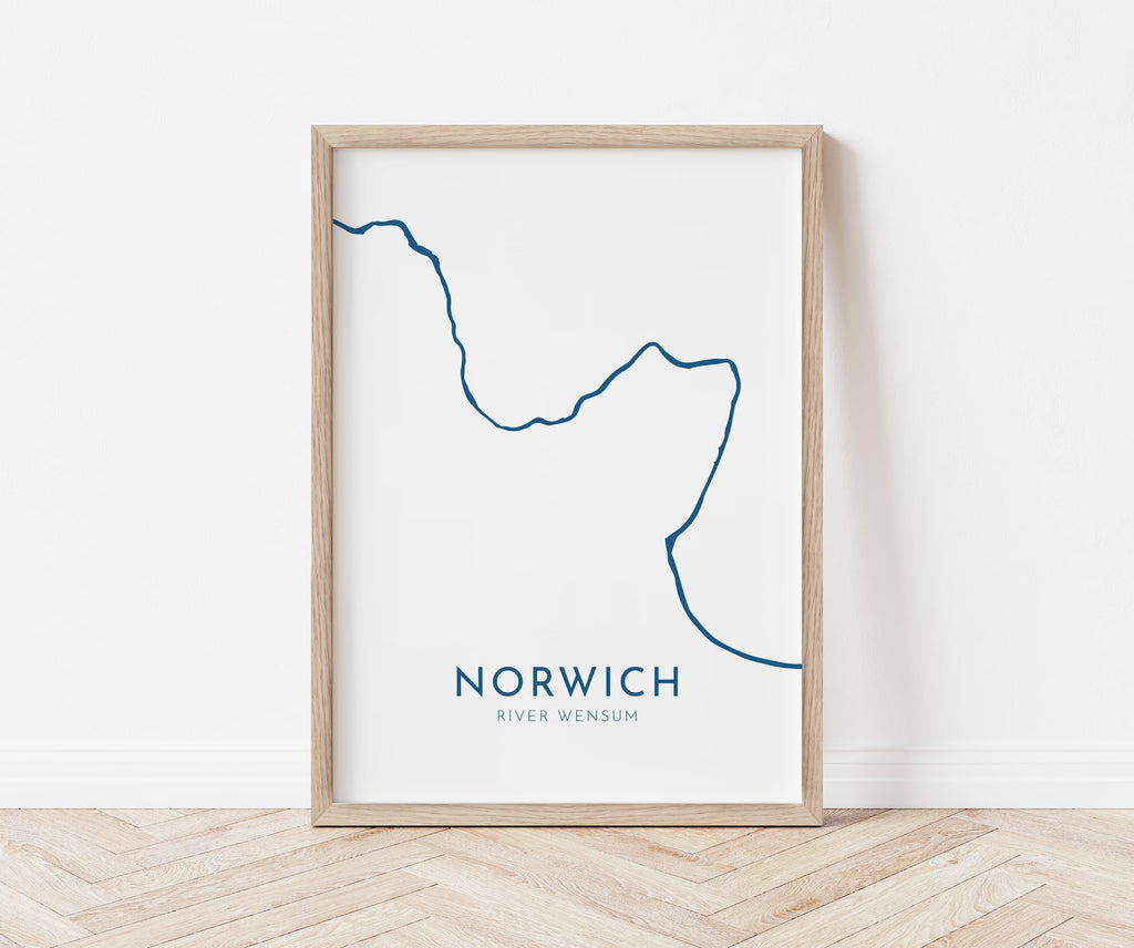 Norwich Map Art - Norfolk Map Art, Norwich UK Art, River Wensum Map, Norfolk Travel Print, Nautical Décor, City Map Art, UK Cities