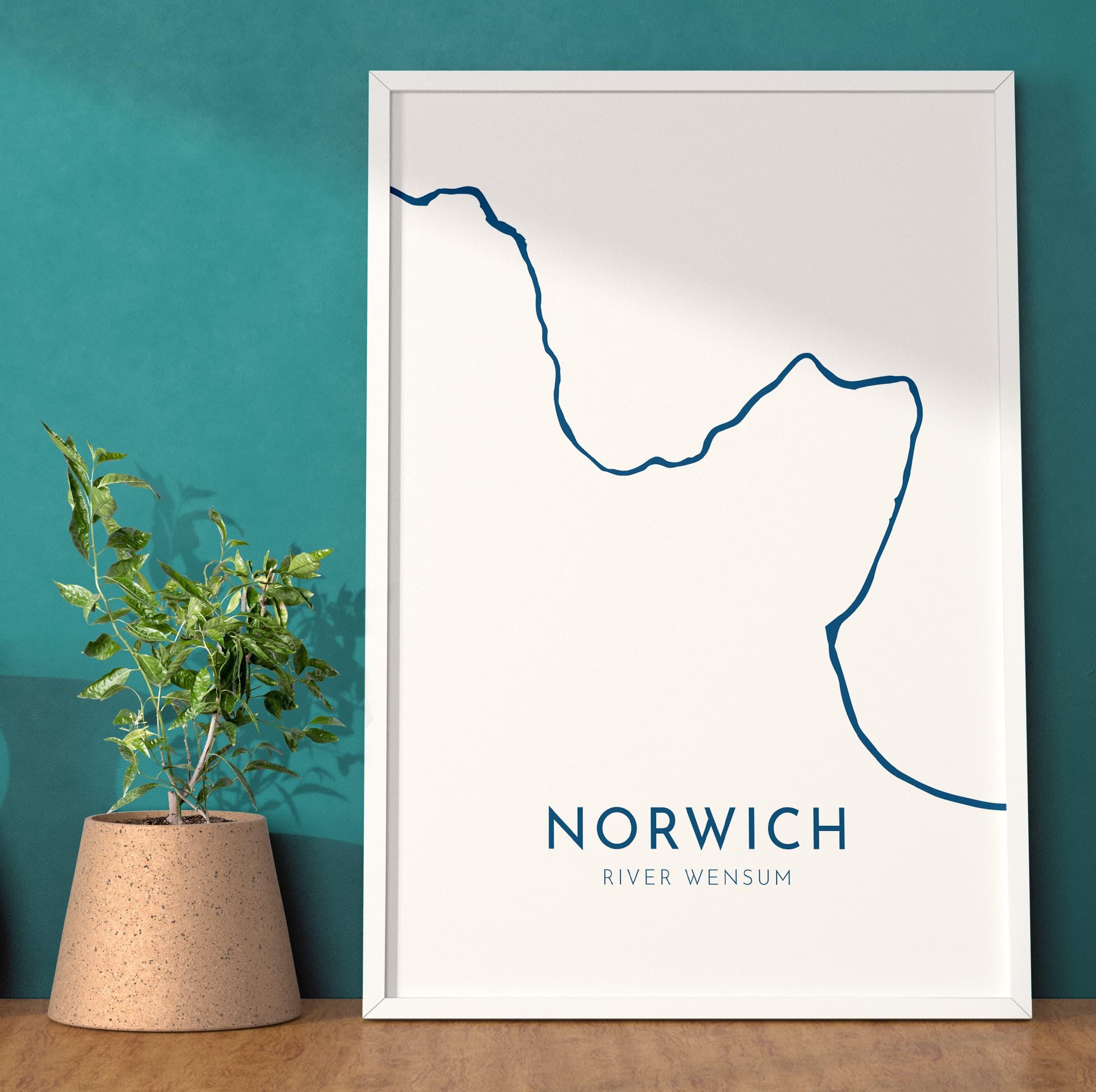 Norwich Map Art - Norfolk Map Art, Norwich UK Art, River Wensum Map, Norfolk Travel Print, Nautical Décor, City Map Art, UK Cities