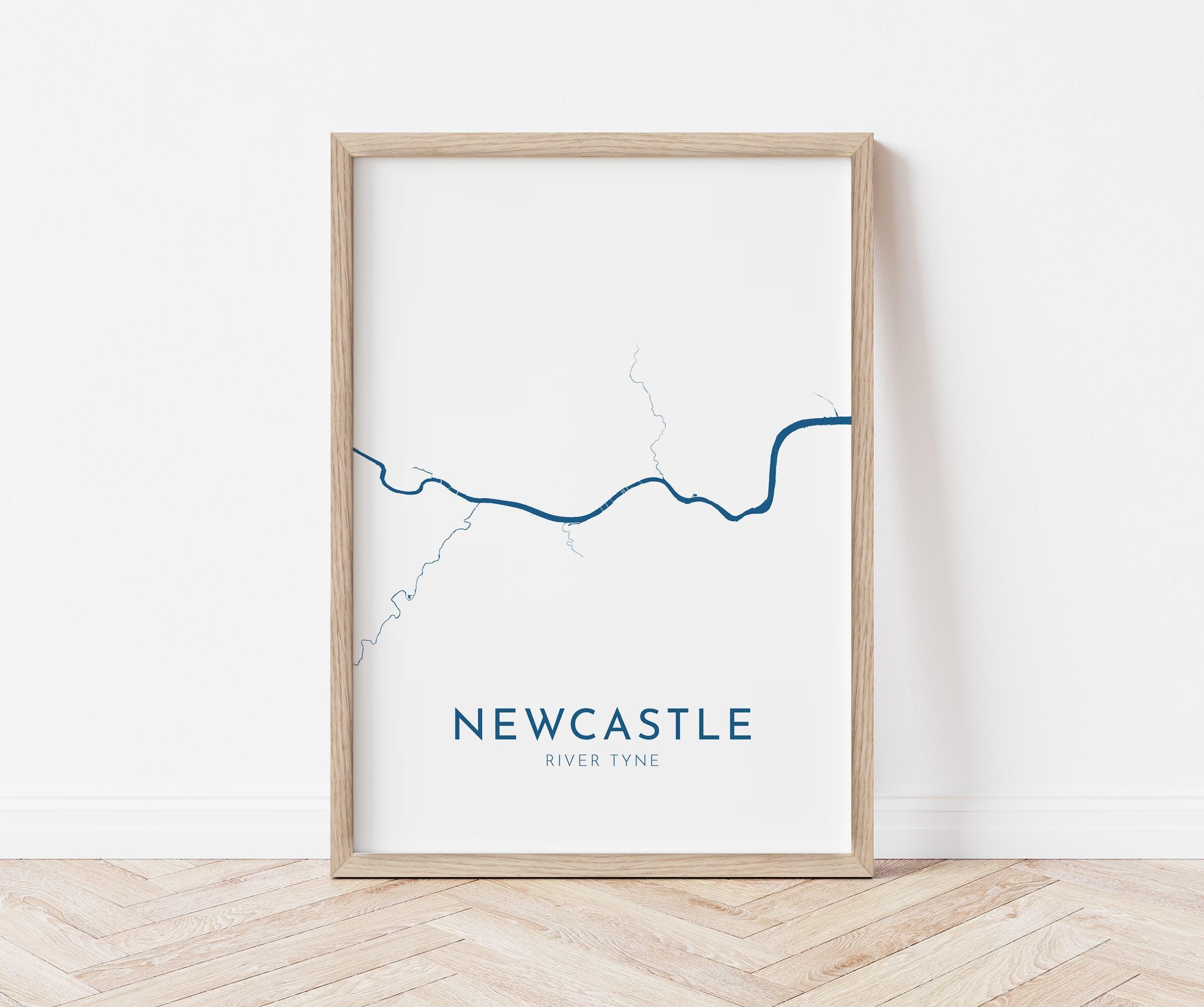 Newcastle Map Art - Newcastle upon Tyne Map Art, Newcastle UK Map Art, River Tyne Map, Newcastle Travel Print