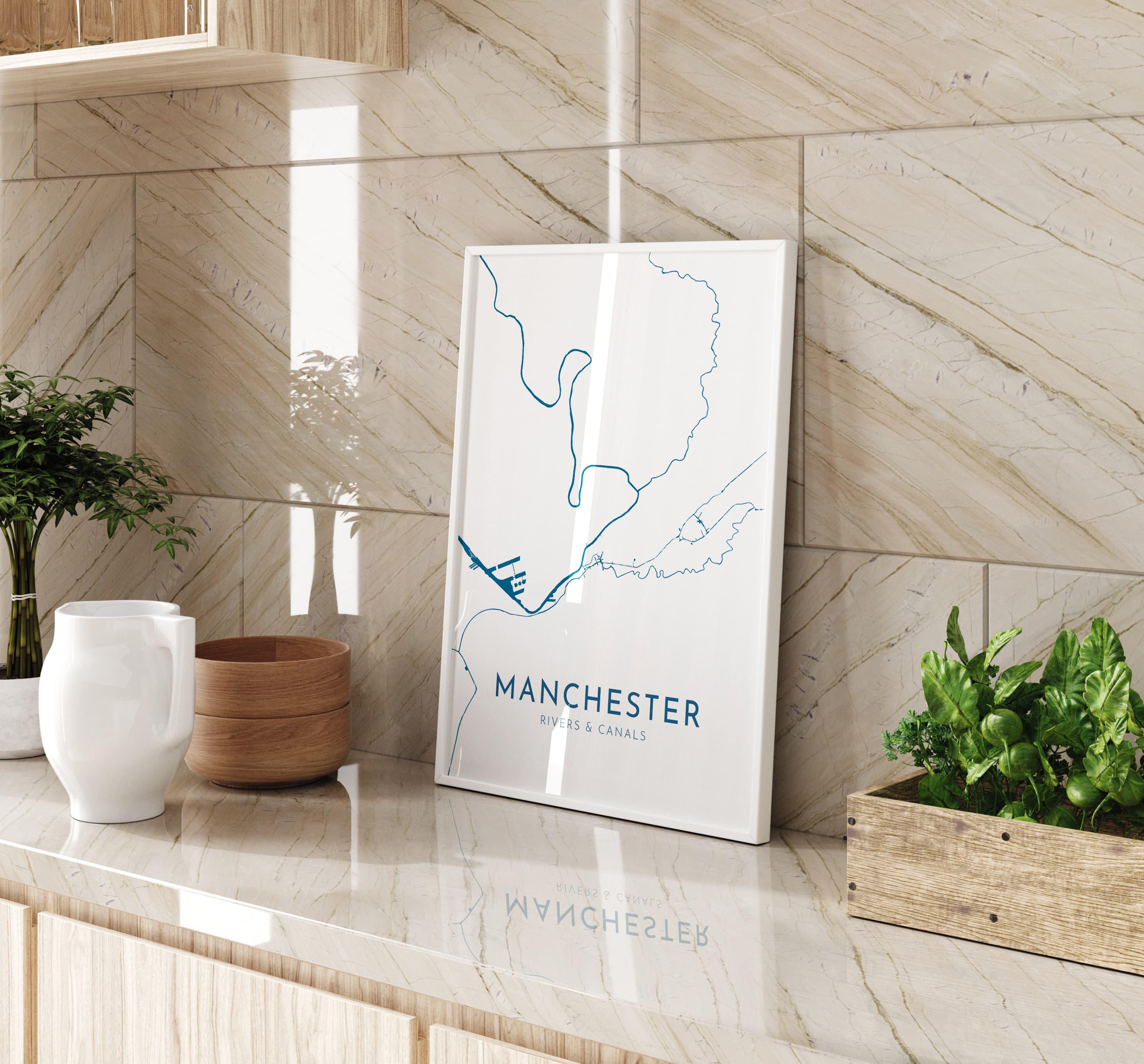 Manchester Map Art - Manchester Art UK, Manchester Travel Print, Nautical Décor, City Map Art, UK Cities