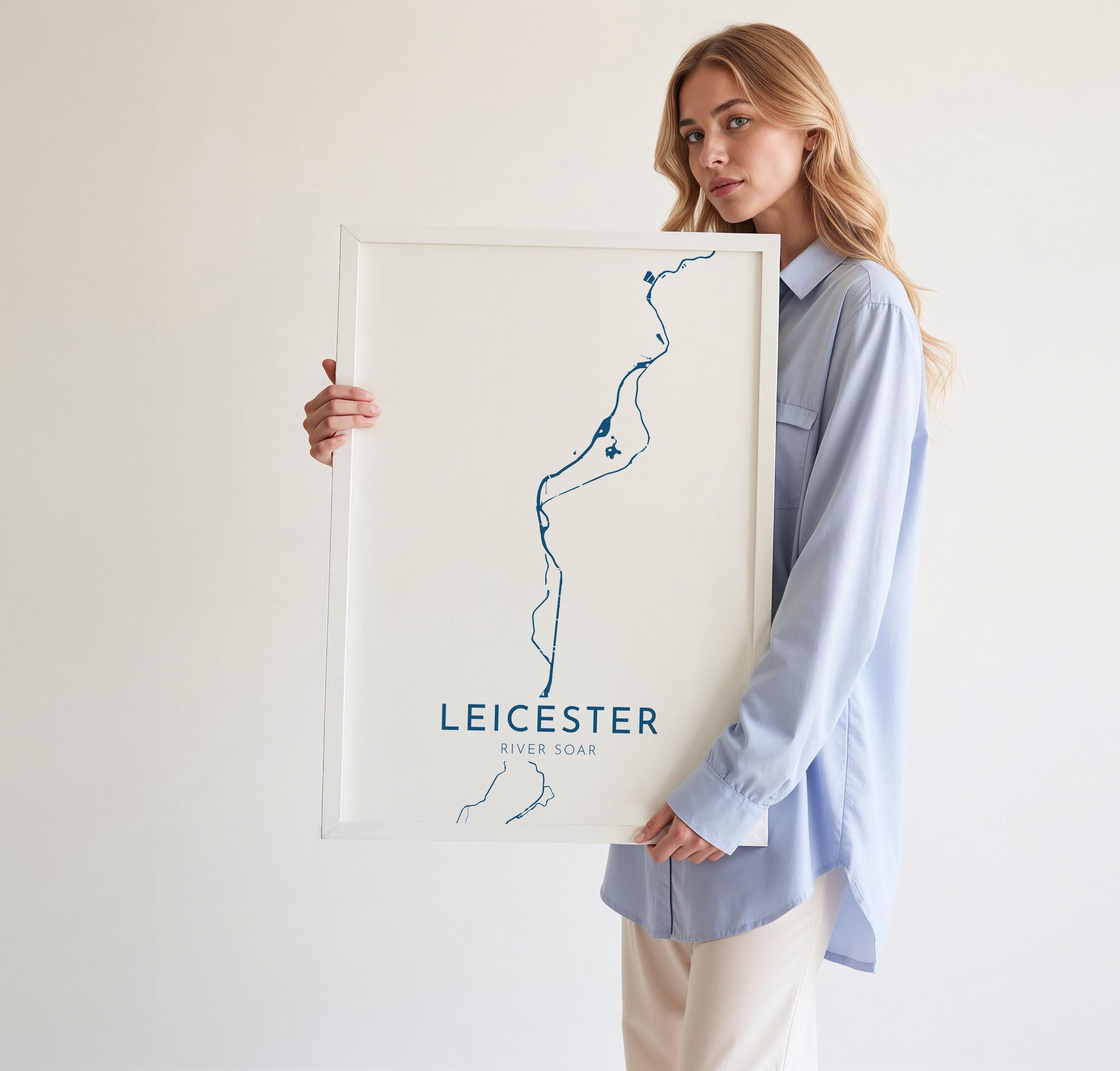 Leicester Map Art - River Soar Map Art, Leicester UK Map Art, Leicester Travel Print, River Soar, UK City Map Art, Leicestershire Art Print