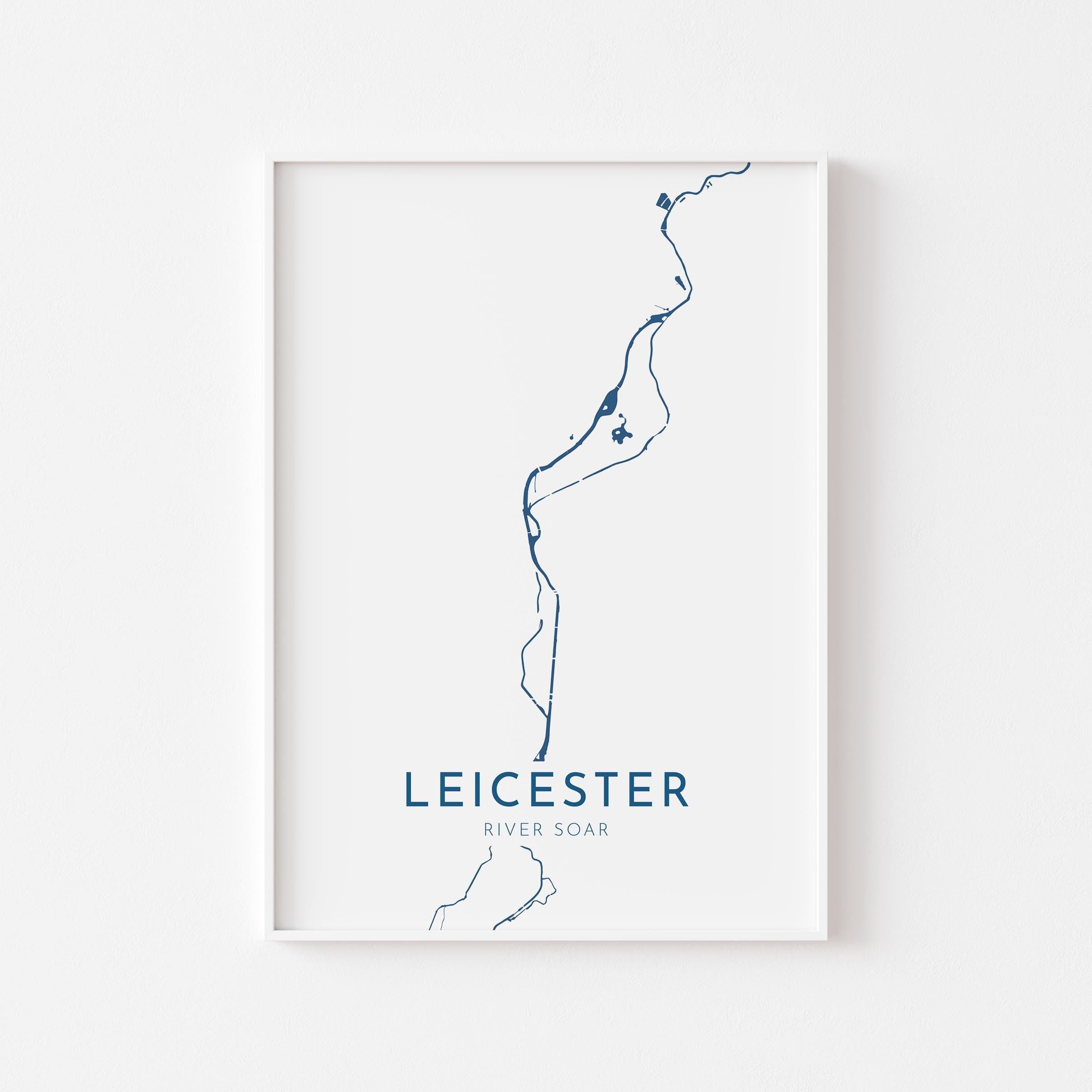 Leicester Map Art - River Soar Map Art, Leicester UK Map Art, Leicester Travel Print, River Soar, UK City Map Art, Leicestershire Art Print