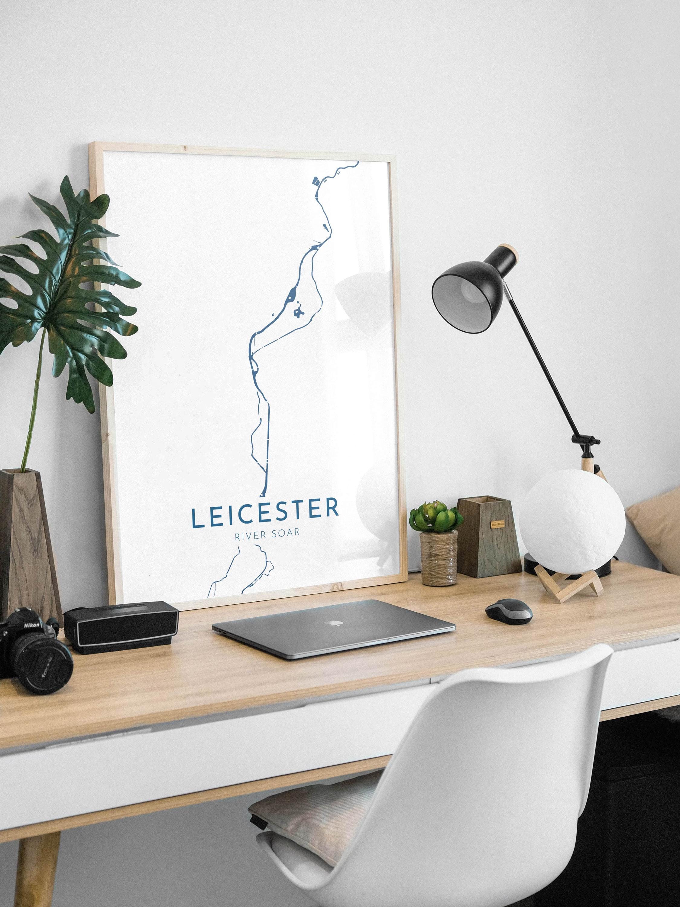 Leicester Map Art - River Soar Map Art, Leicester UK Map Art, Leicester Travel Print, River Soar, UK City Map Art, Leicestershire Art Print